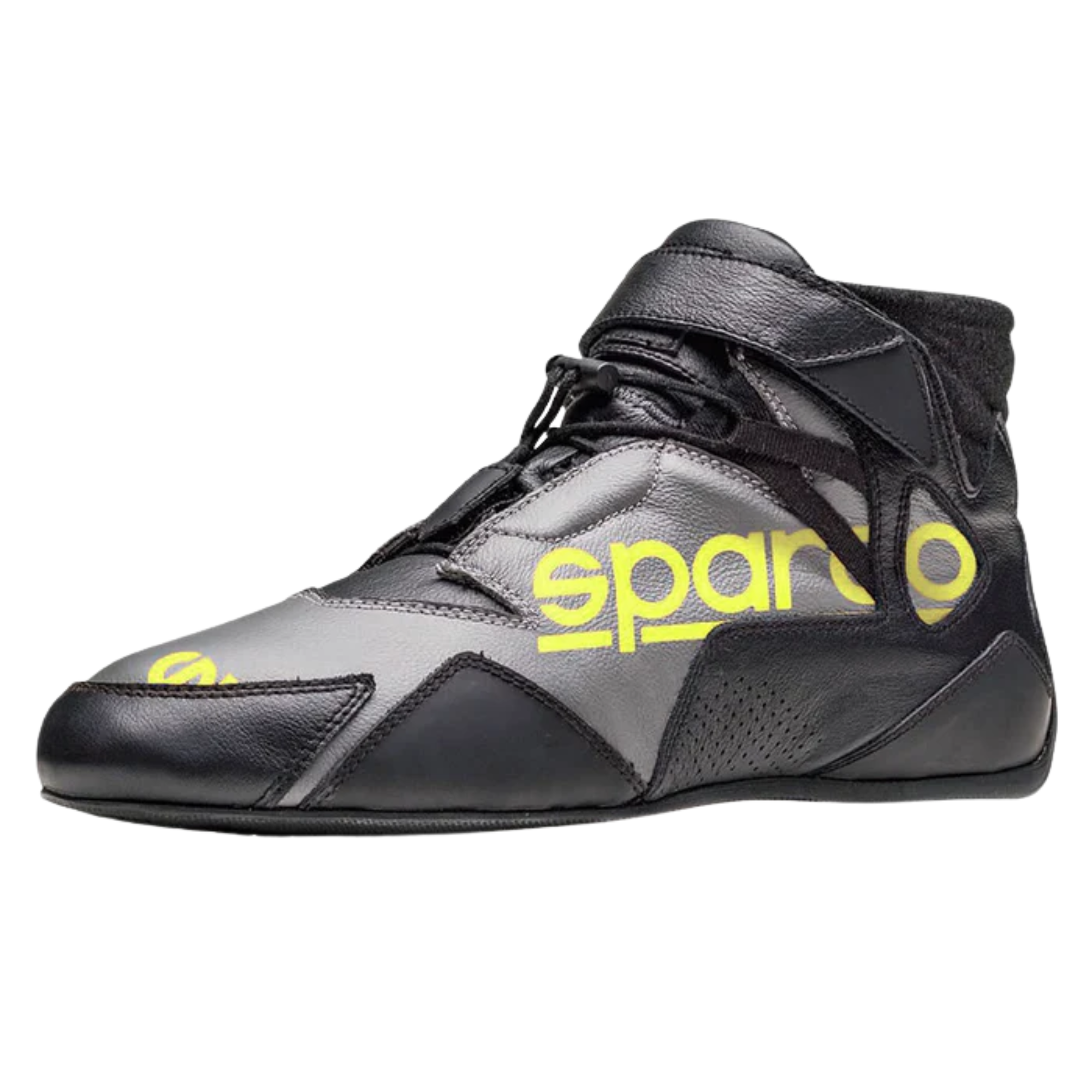 The black and yellow Sparco Apex RB-7 Racing Shoes at an angle.