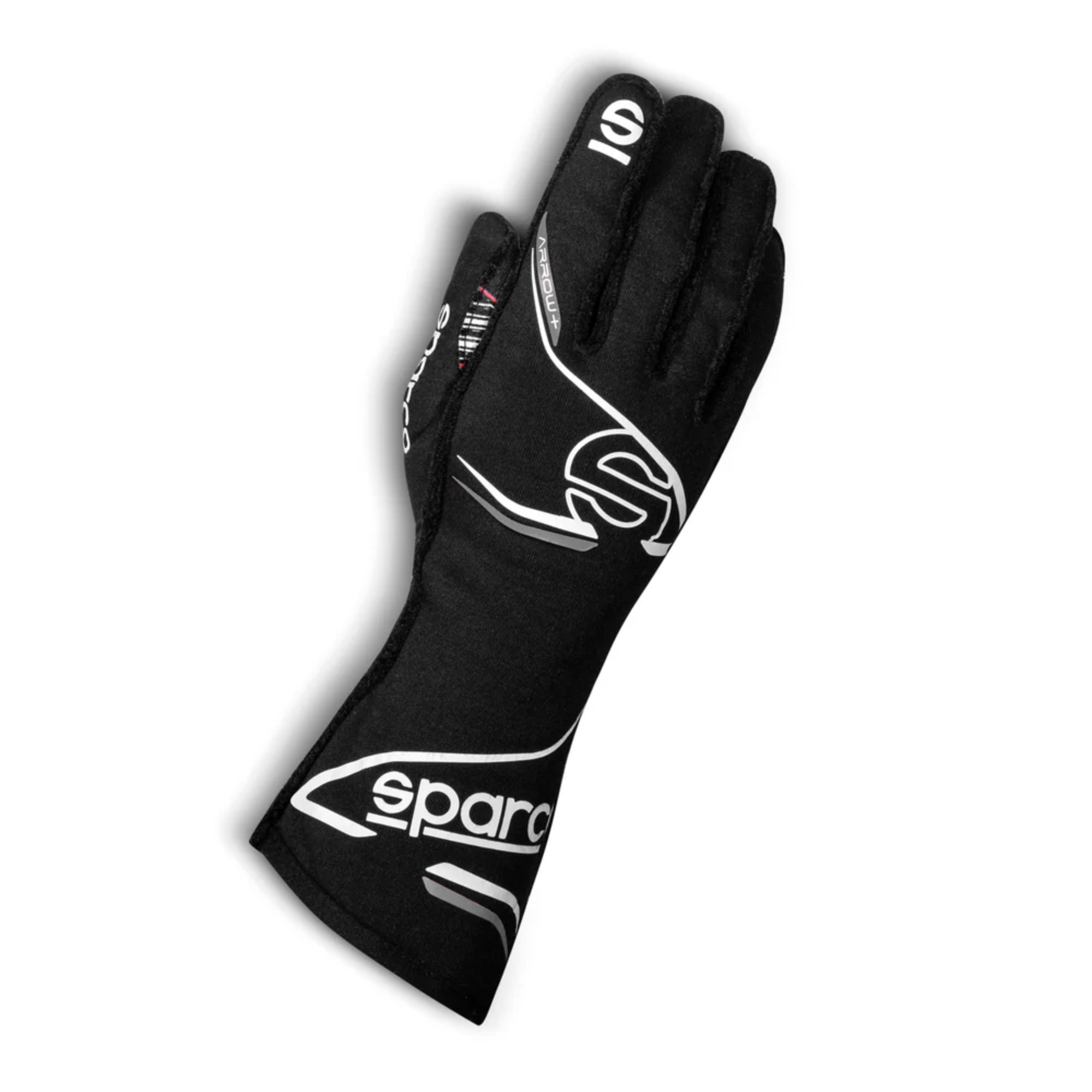 The black and white Sparco Arrow+ Racing Gloves.
