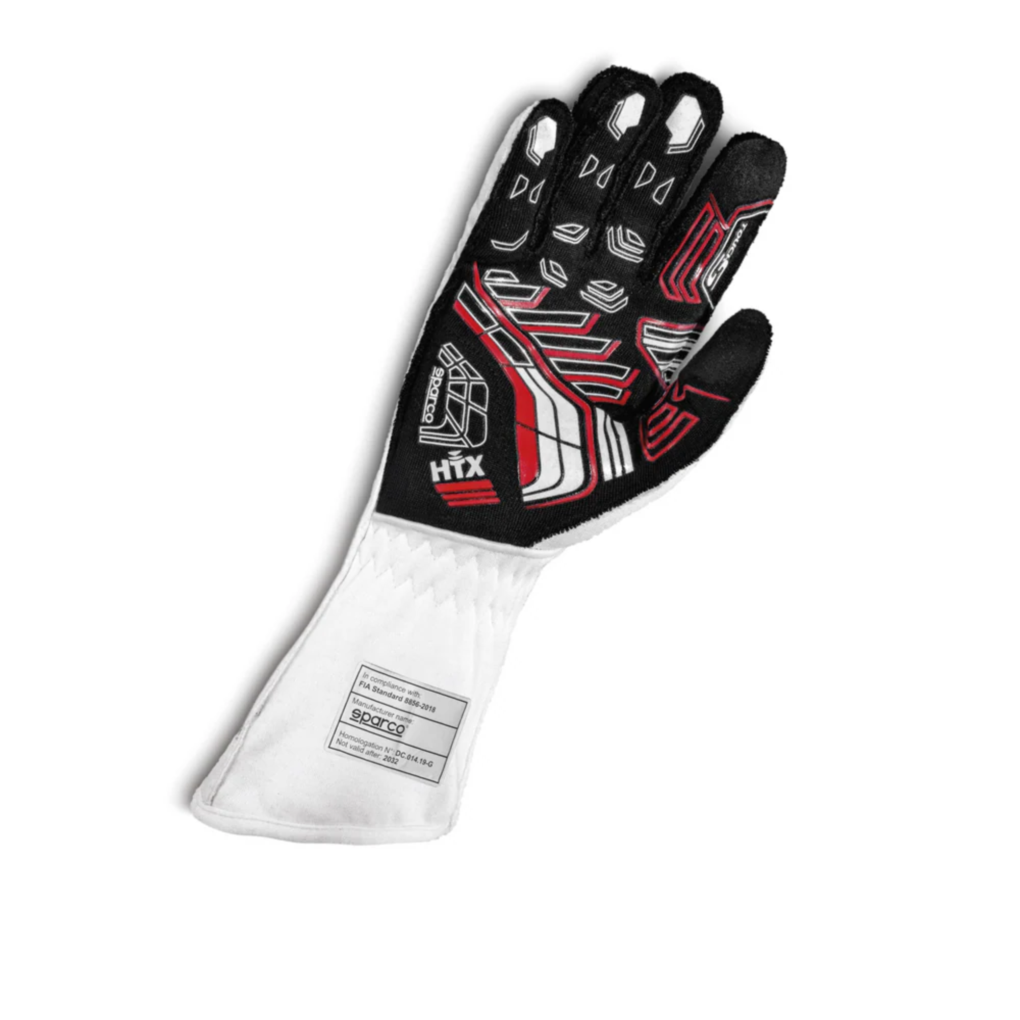 The palm of the white and black Sparco Arrow+ Racing Gloves.