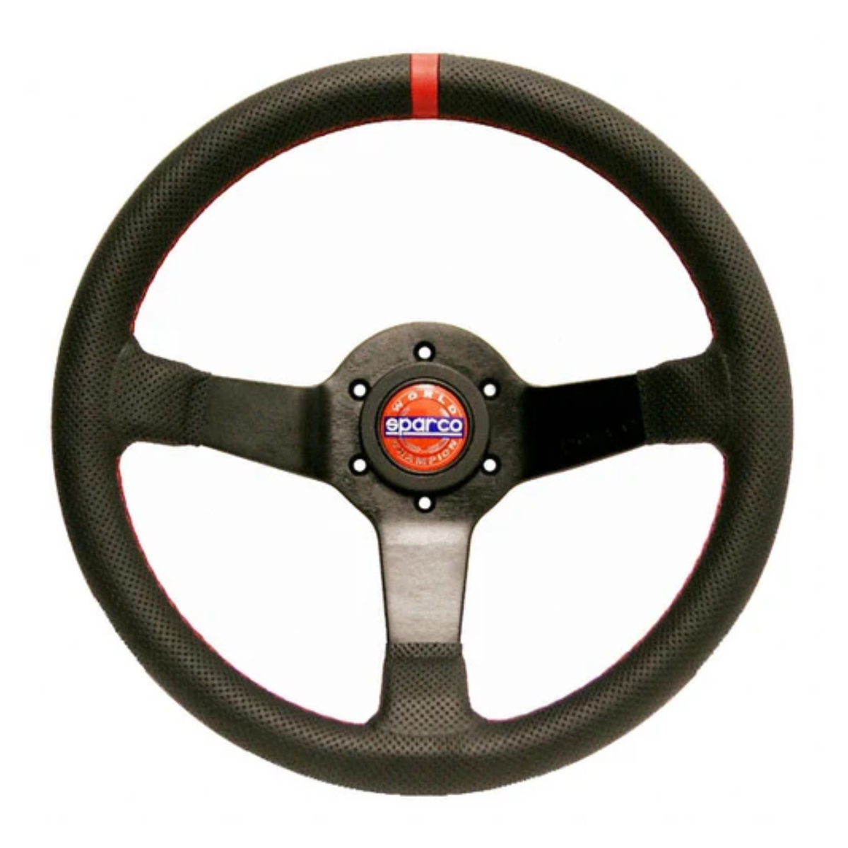 The special edition Sparco Champion Steering Wheel with perforated leather and red stitching.