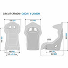 The dimensions of the Sparco Circuit II Carbon Racing Seat.