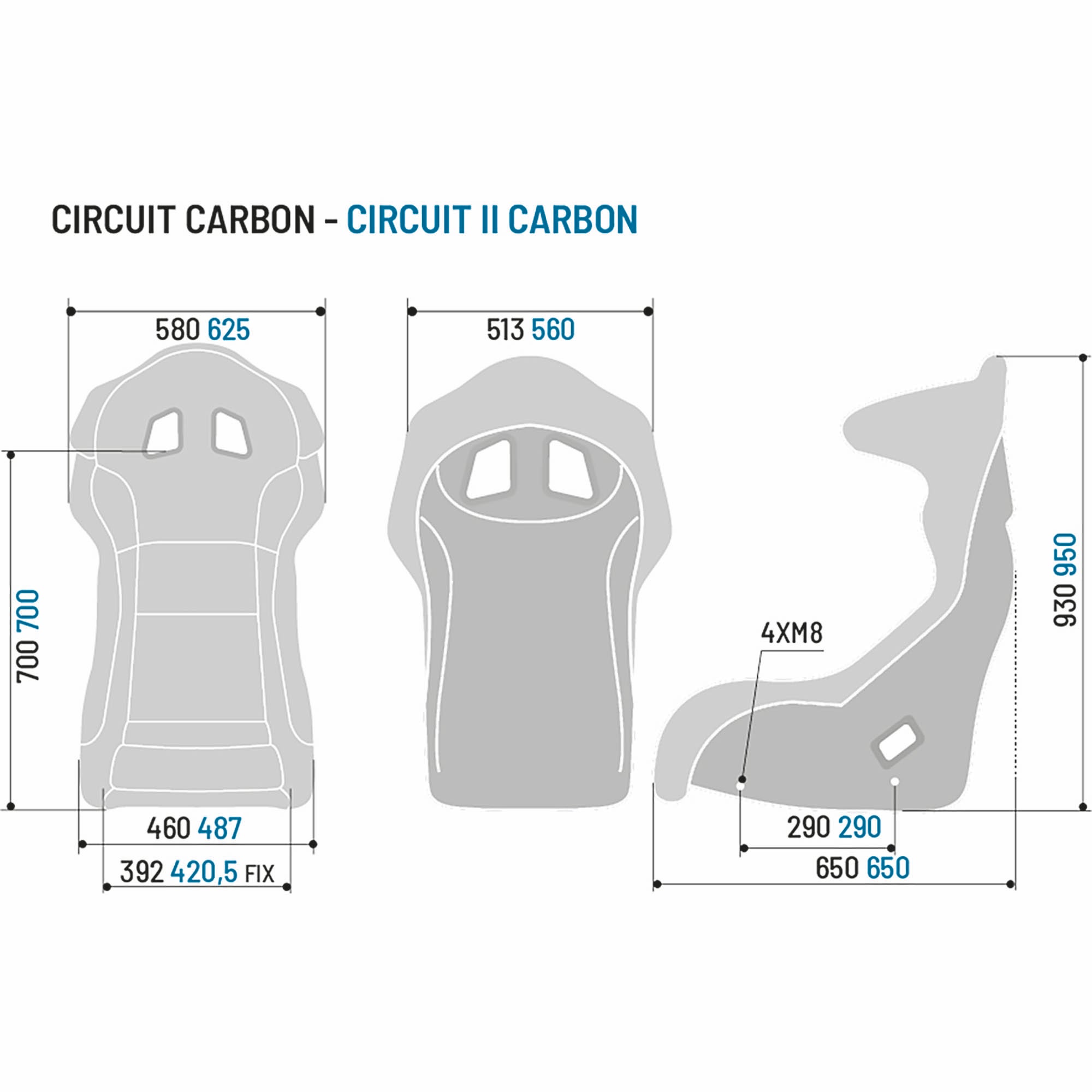 The dimensions of the Sparco Circuit II Carbon Racing Seat.