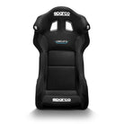 The front of the black Sparco Circuit II QRT Fiberglass Racing Seat.