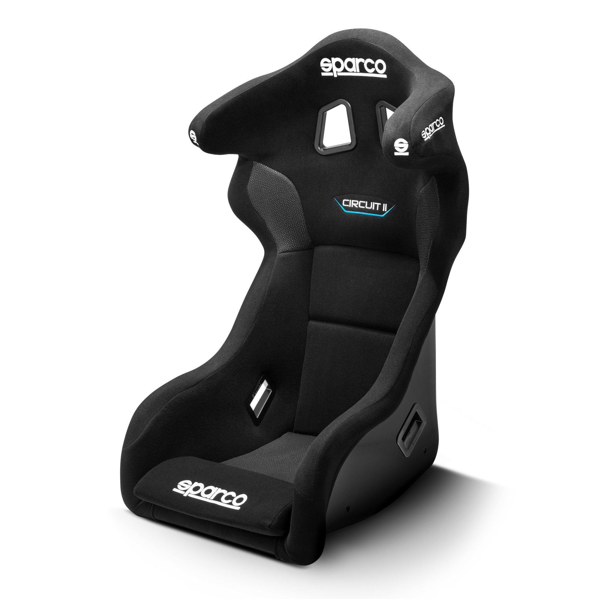 The black Sparco Circuit II QRT Fiberglass Racing Seat.
