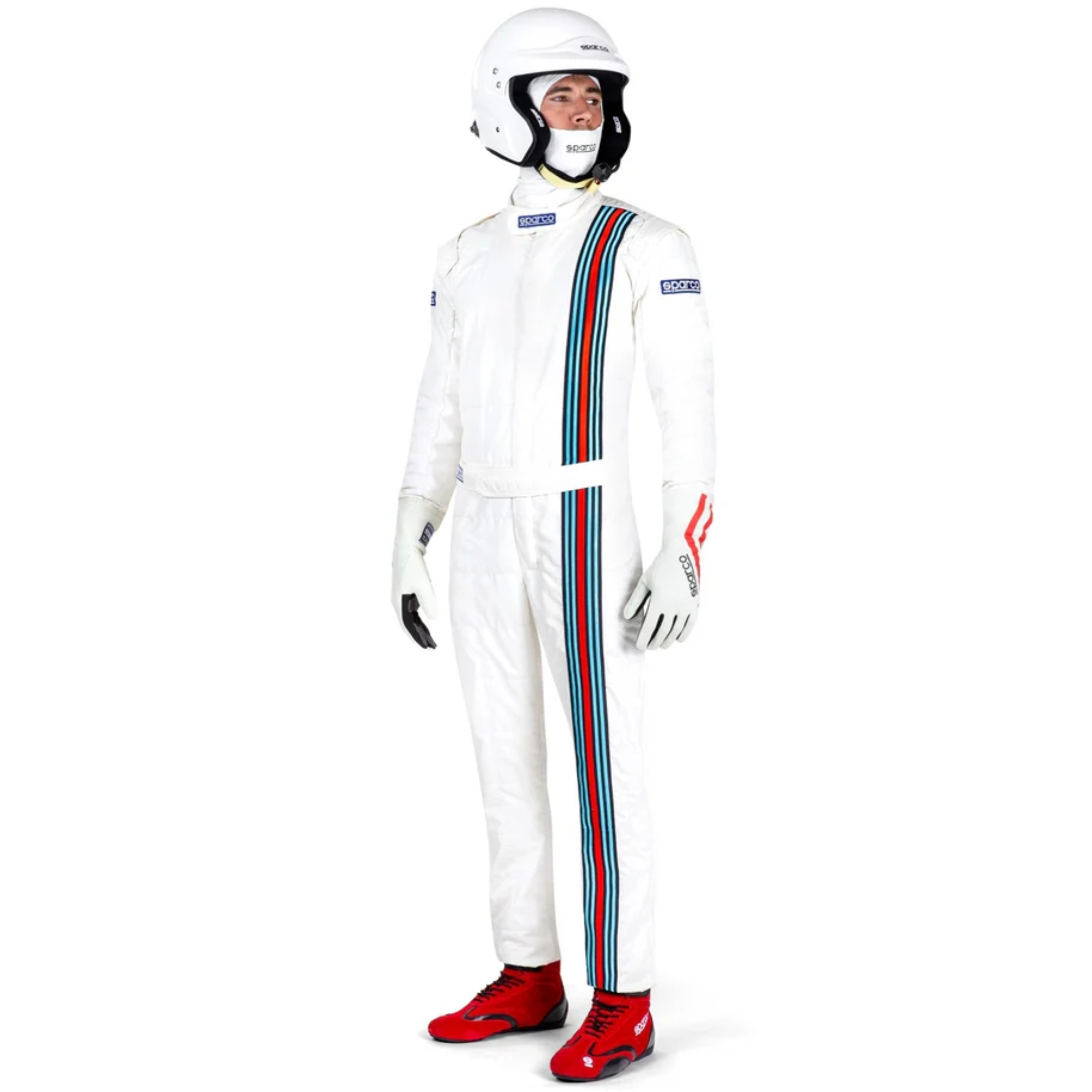 The Sparco Competition Vintage Racing Suit from Sparco worn by a driver showing the front.