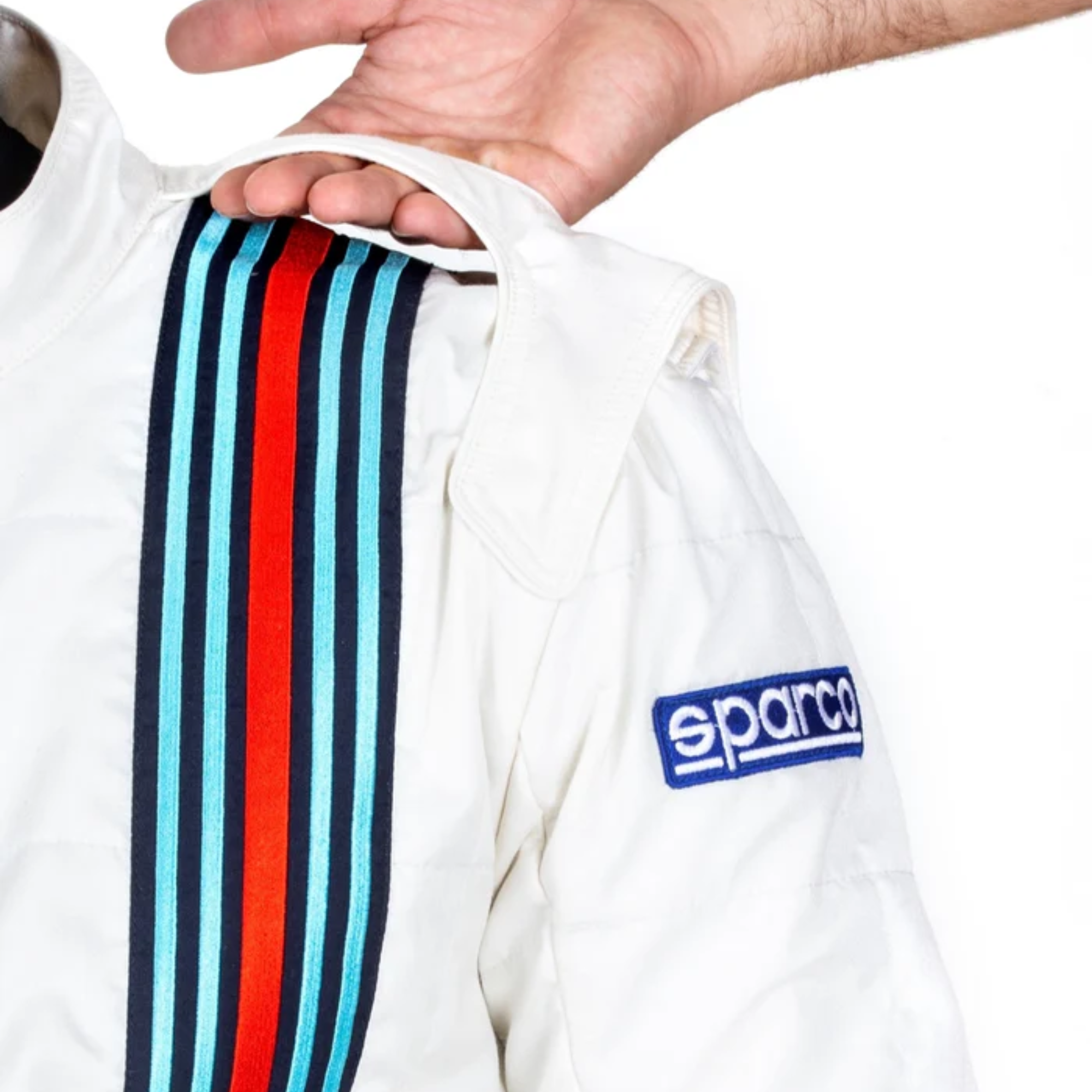 The Sparco Competition Vintage Racing Suit from Sparco highlighting the shoulder strap.