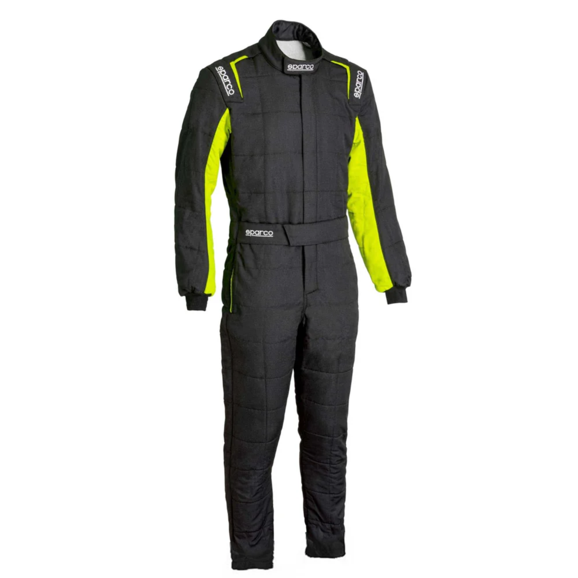 The black and yellow Sparco Conquest 3.0 Racing Suit - Boot Cut.