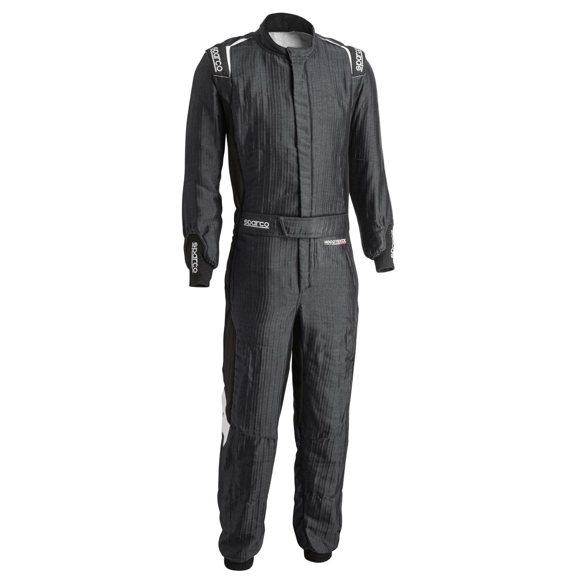 The front of the black and white Sparco Eagle LTD Racing Suit.