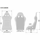 The dimensions of the Sparco Evo Carbon Racing Seat.