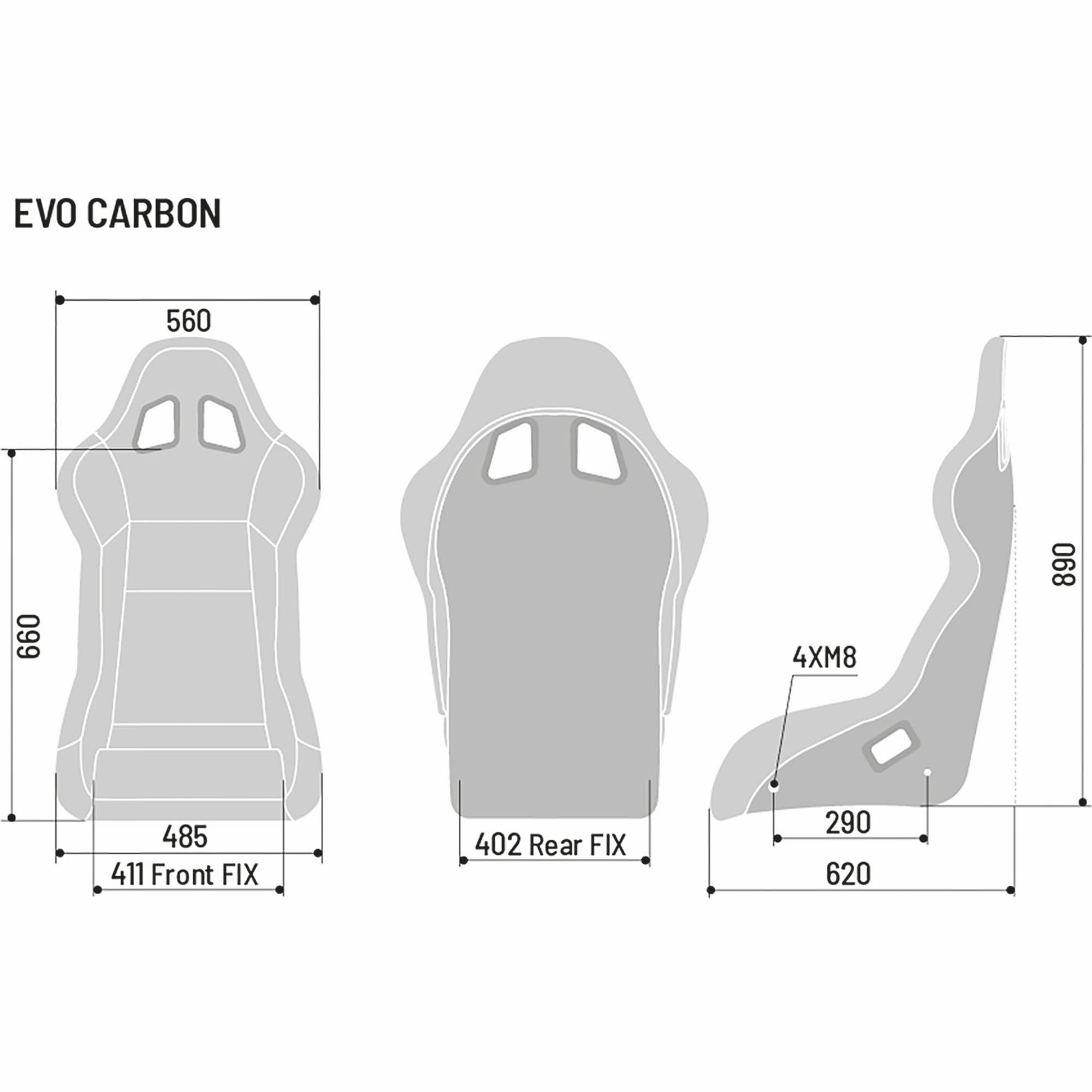 The dimensions of the Sparco Evo Carbon Racing Seat.