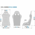 The dimensions of the Sparco Evo L Carbon Racing Seat.