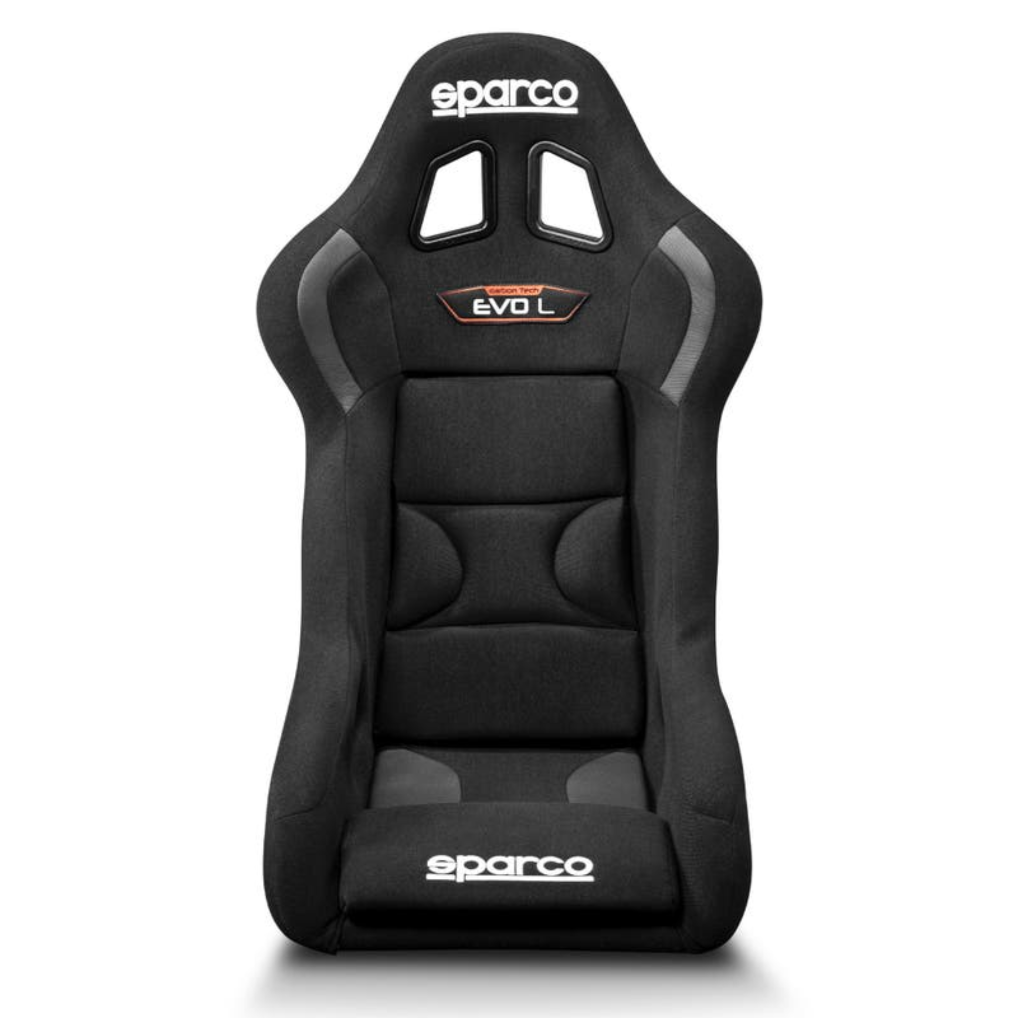 The front of the black Sparco Evo L Carbon X Racing Seat.