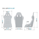 The sizing chart for the Sparco Evo L QRT Fiberglass Racing Seat.