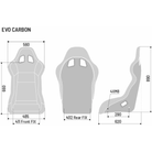 The dimensions of the Sparco Evo Performance Carbon Racing Seat.