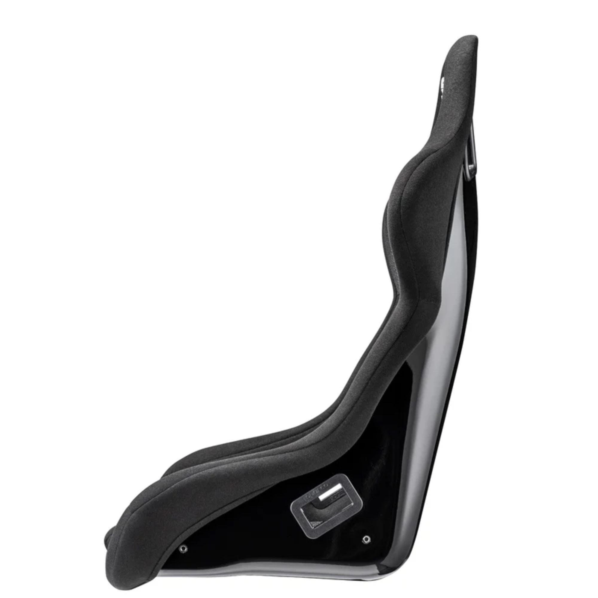 The side of the black Sparco Evo QRT Fiberglass Racing Seat.