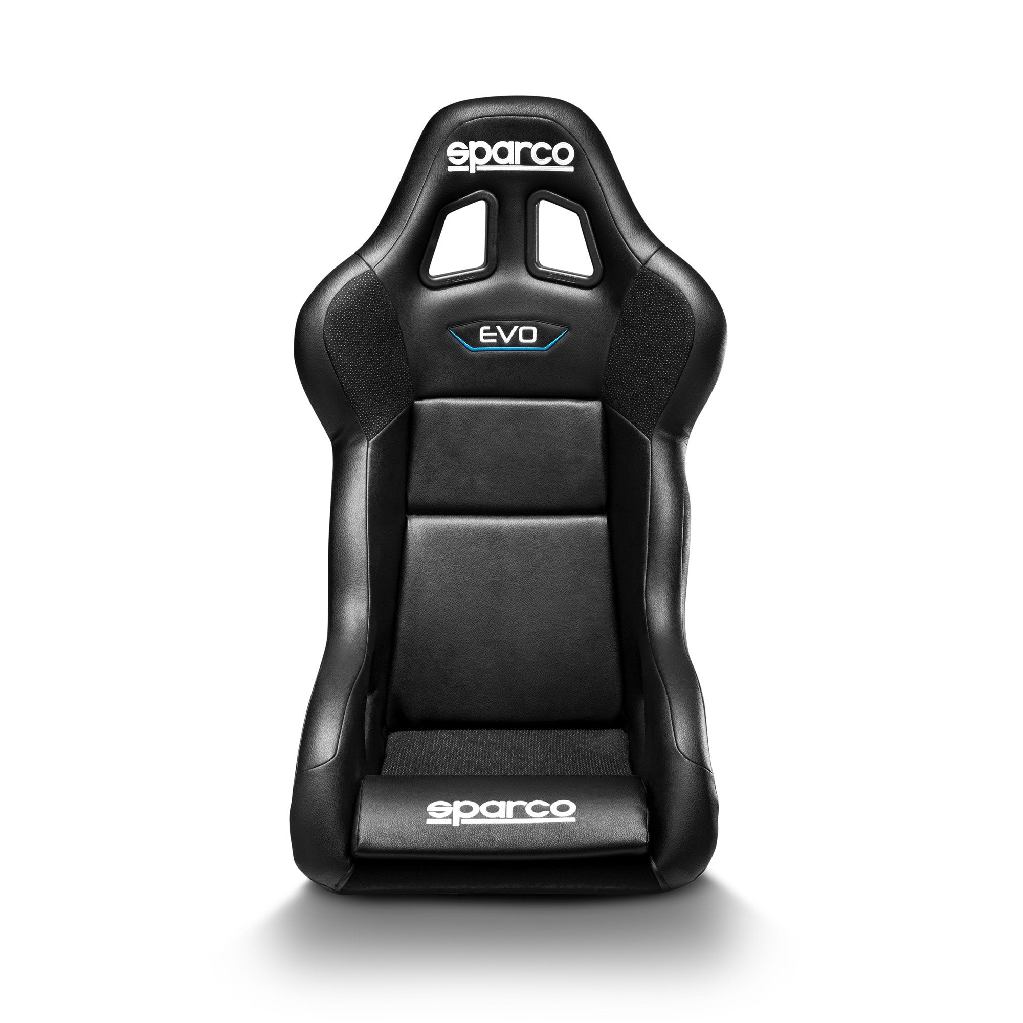 The front of the Sparco Evo QRT Sky Fiberglass Racing Seat.