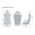 The dimensions for the Sparco Evo QRT X Fiberglass Racing Seat.