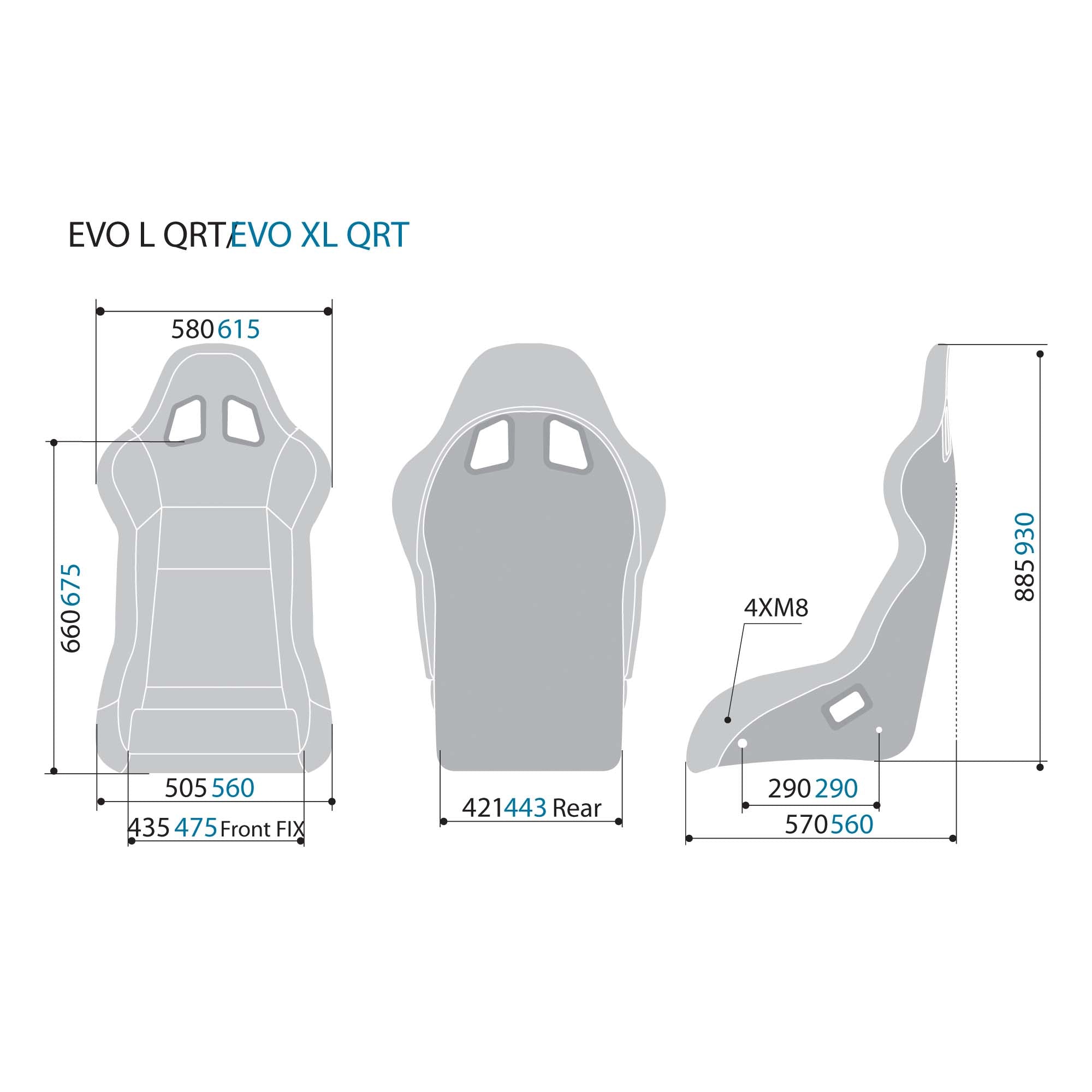 The dimensions of the Sparco Evo XL QRT X Fiberglass Racing Seat