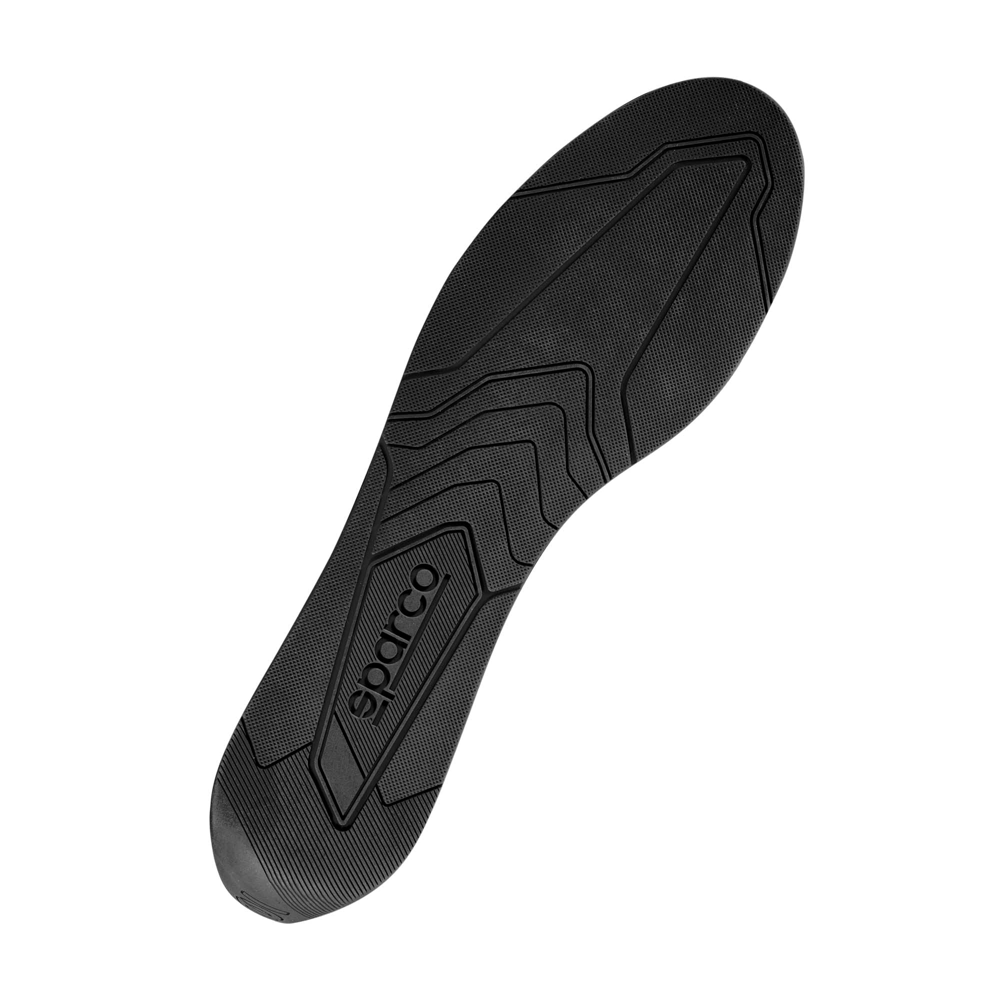 The sole of the black and white Sparco Formula Racing Shoes. all-groups