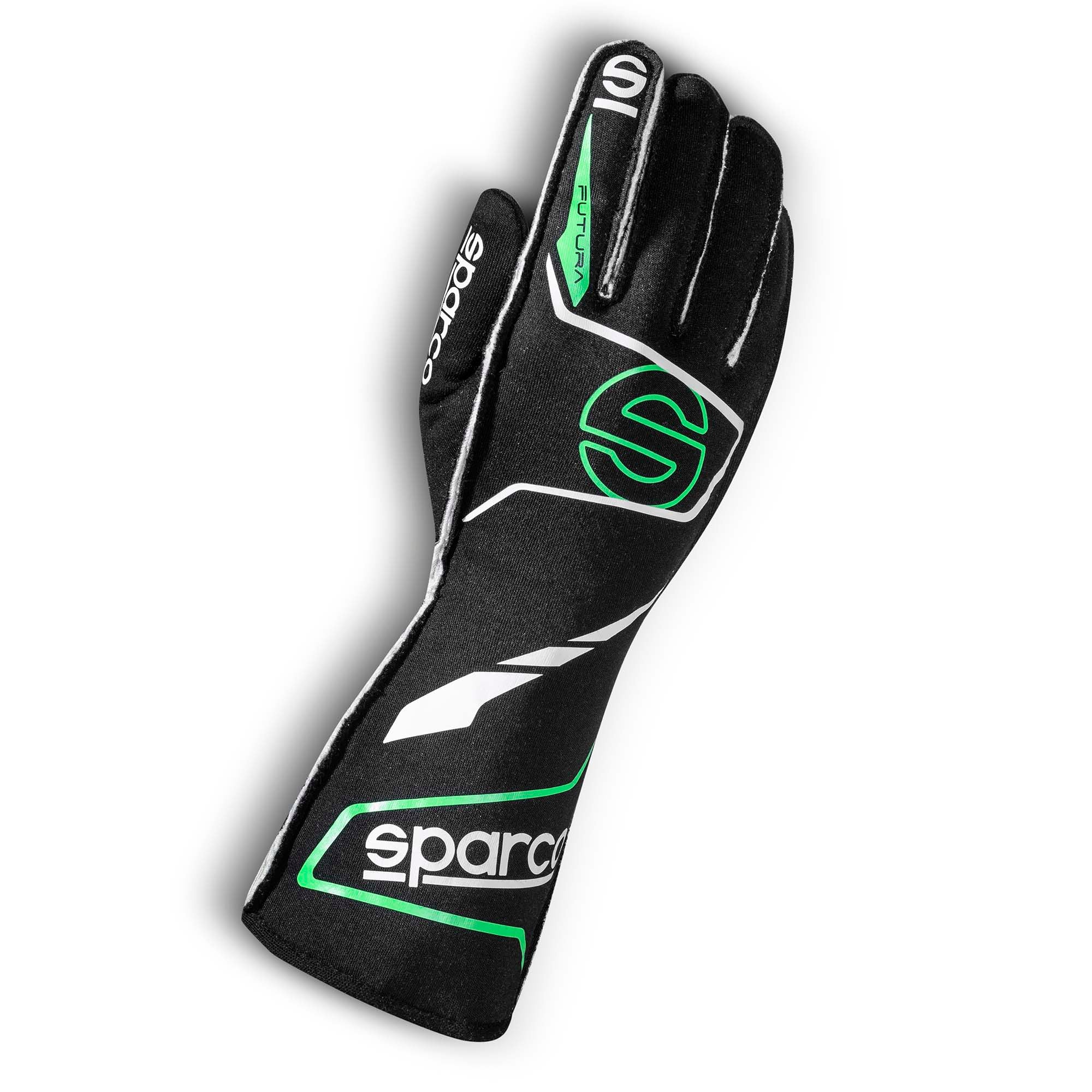 The black and green Sparco Futura Racing Gloves.