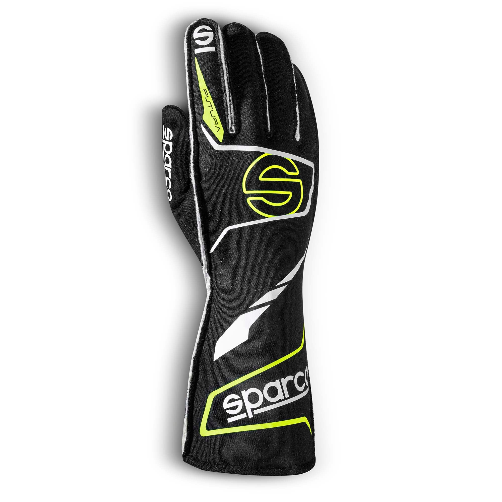 The black and yellow Sparco Futura Racing Gloves.