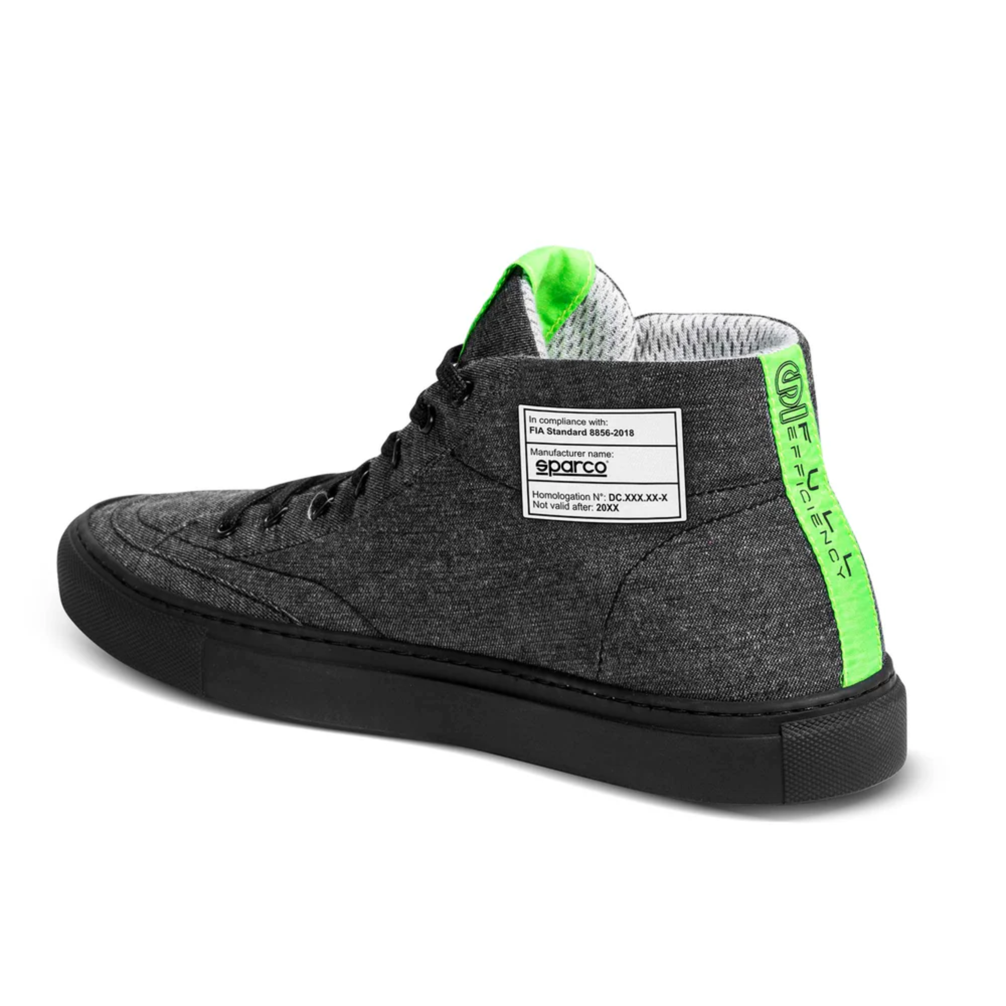 The grey and green Sparco Futura Racing Shoes at an angle.