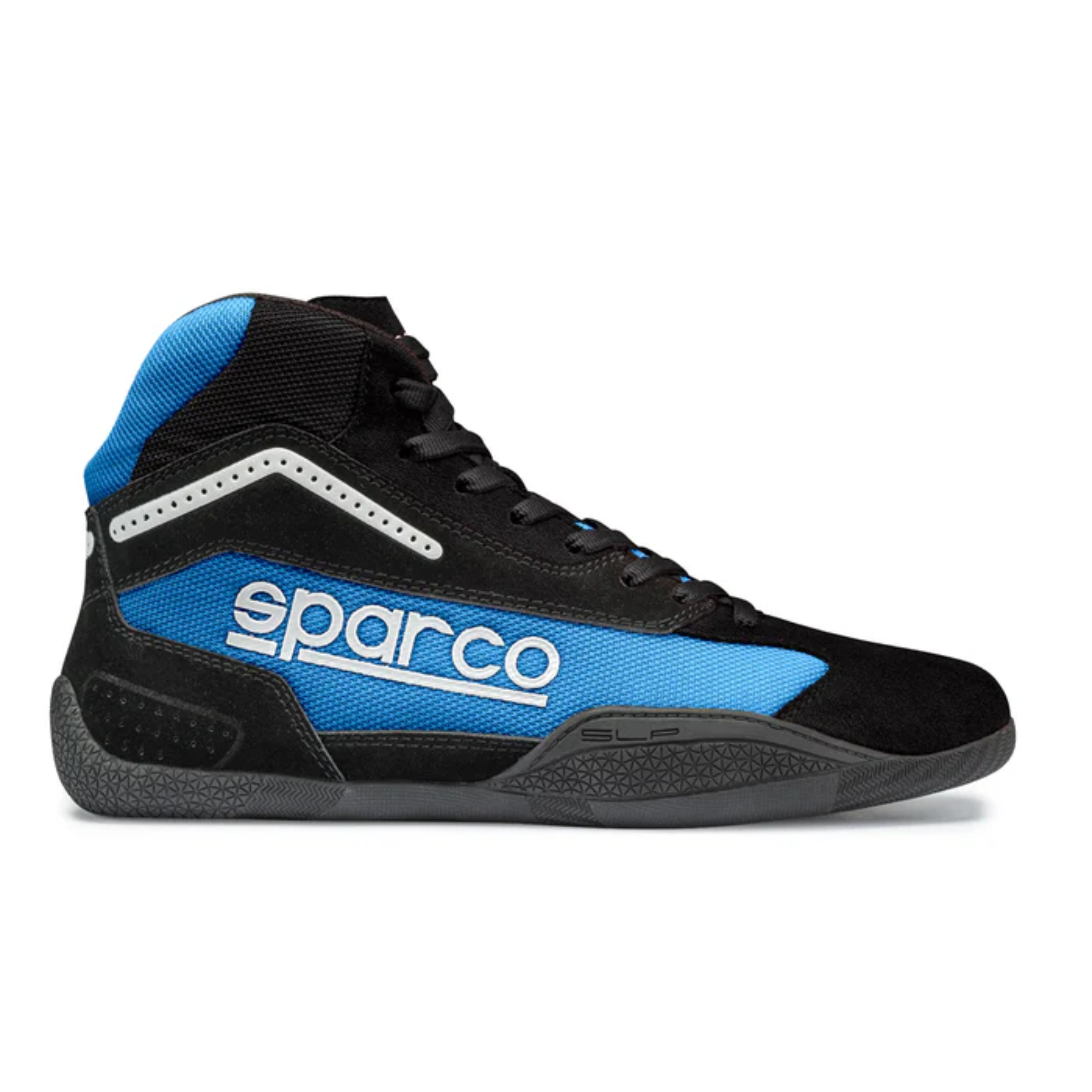 The black and celeste Sparco Gamma KB-4 Karting Shoe.