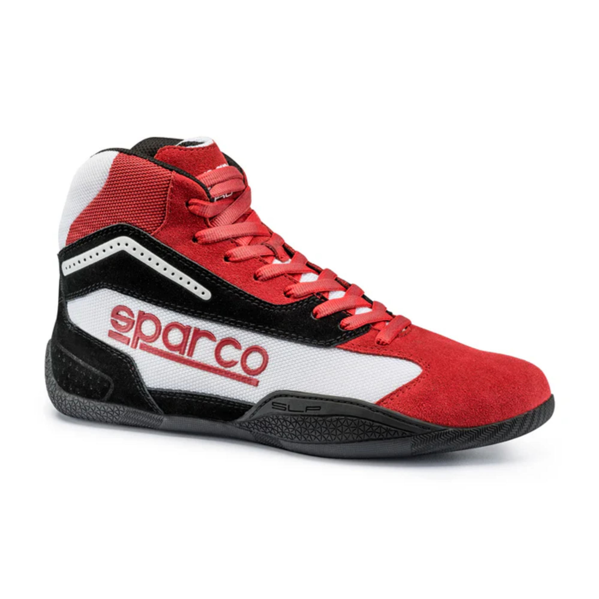 The red and white Sparco Gamma KB-4 Karting Shoe at an angle.