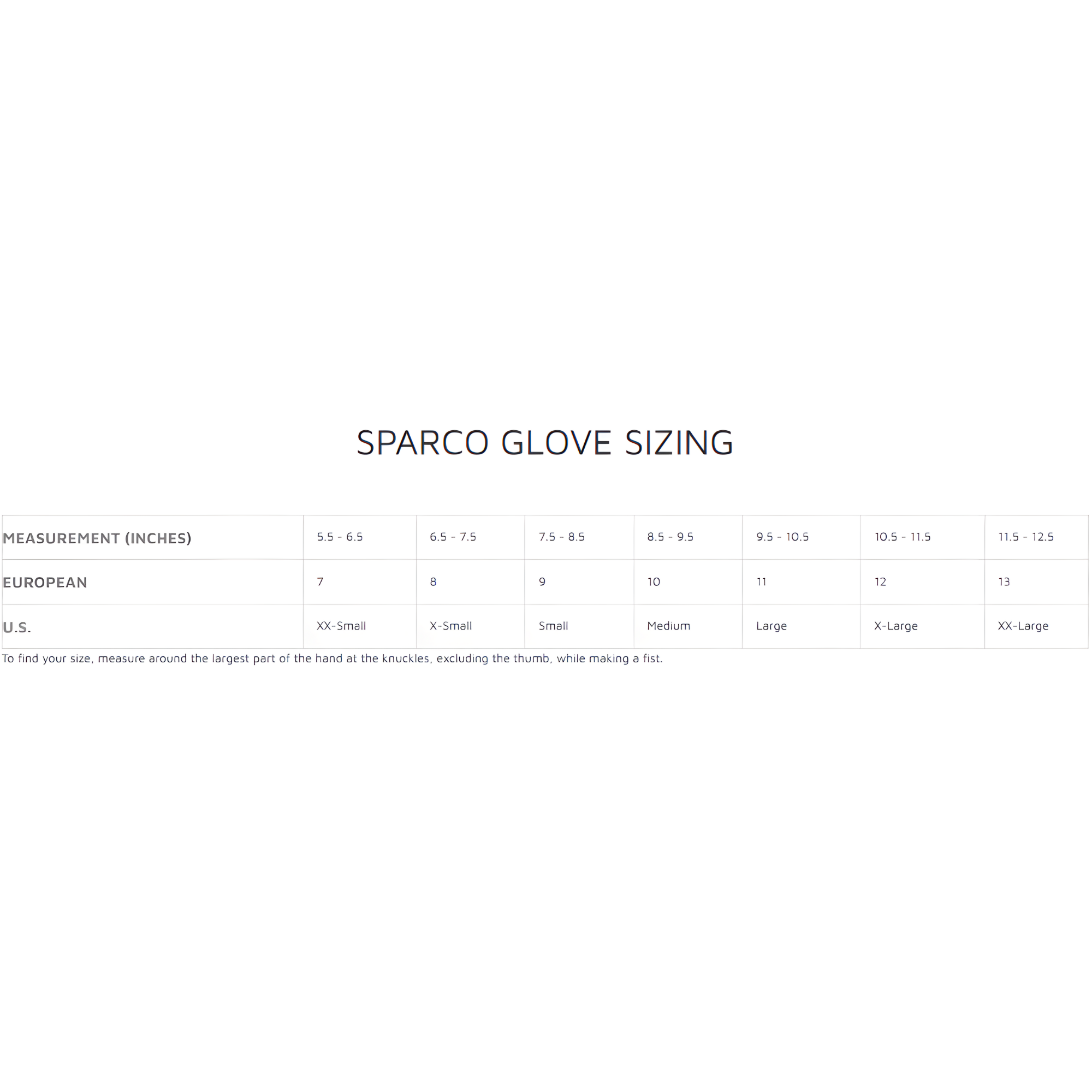 The sparco glove sizing chart, to help you get a perfect fit. all-groups