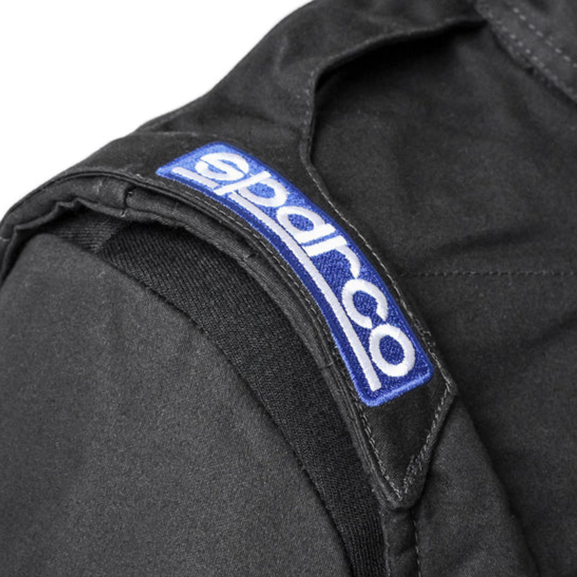 The shoulder of the black Sparco Jade 3 Racing Suit.