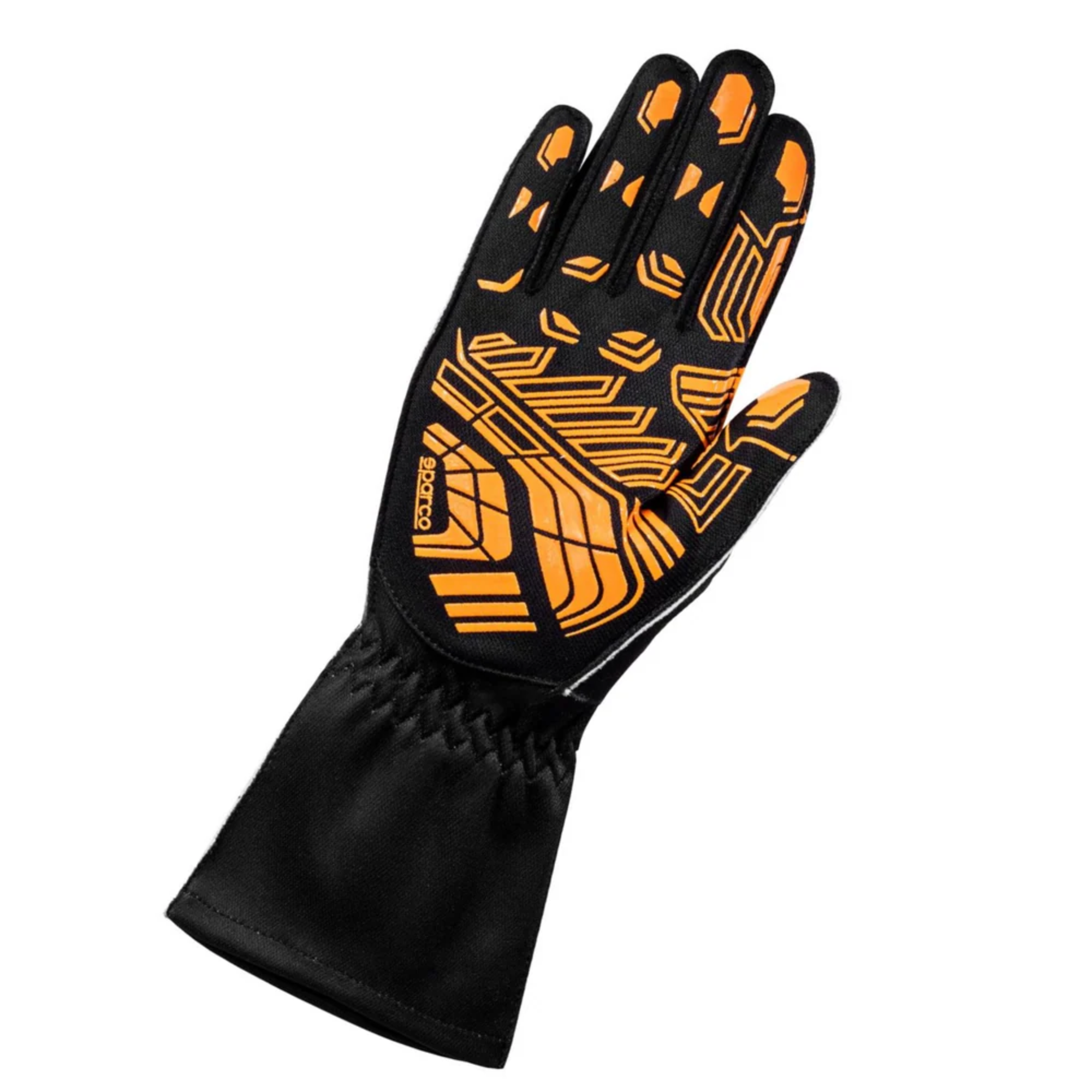 The palm of the black and orange Sparco K-Attack Karting Gloves from Sparco.