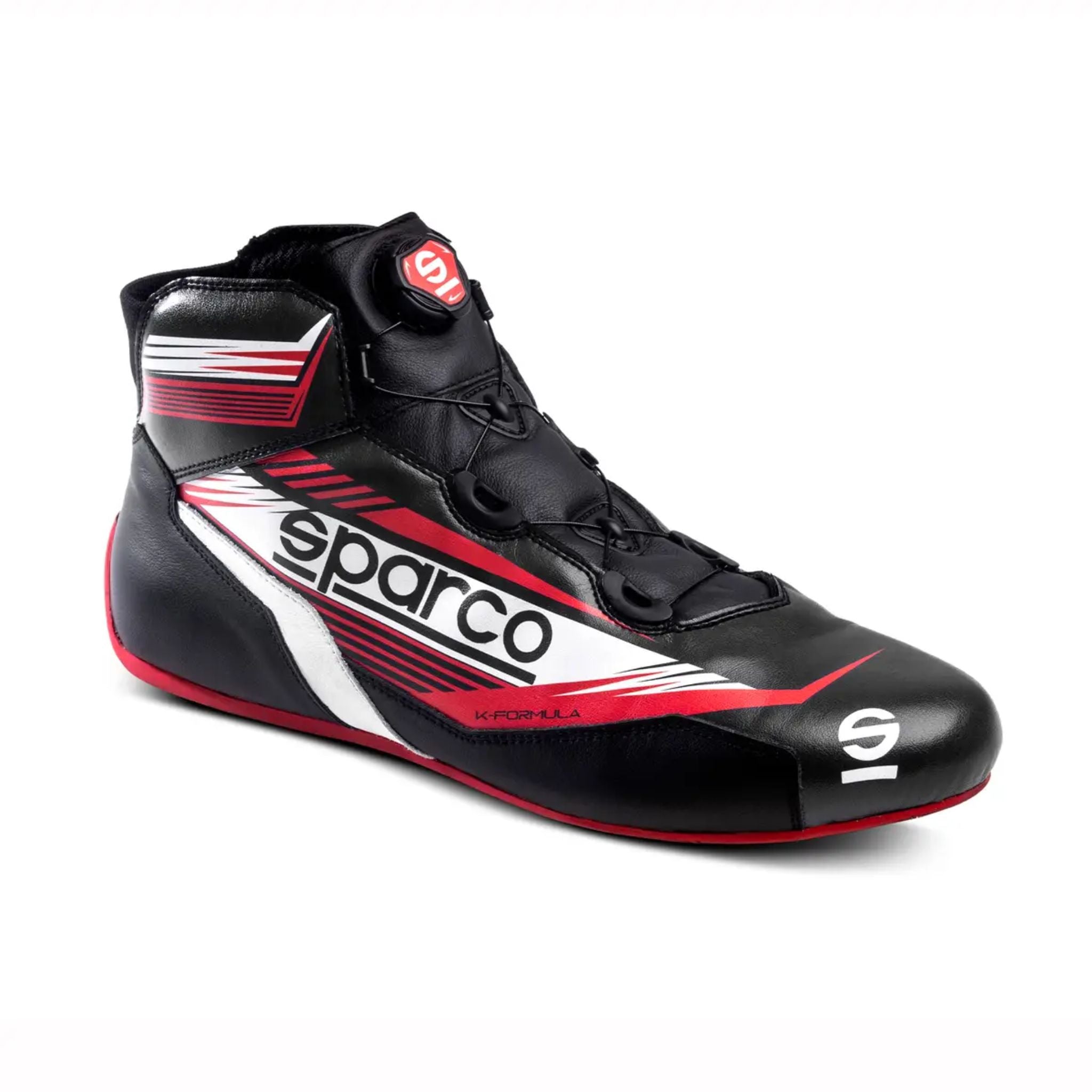 The black, red, and white Sparco K-Formula Infinity Karting Shoes.