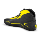 The black and yellow Sparco K-Pole Karting Shoe from Sparco showing the inside of the shoe.
