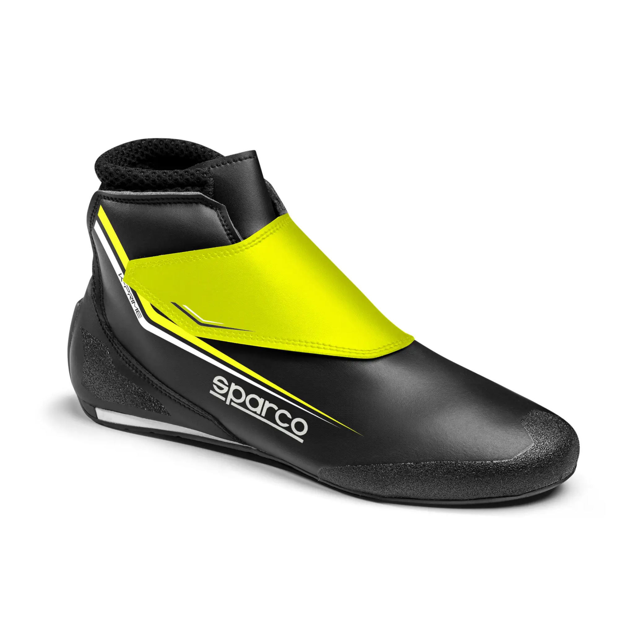 The black and yellow Sparco K-Prime Karting Shoes.