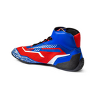 The inside of the blue and red Sparco K-Rock Karting Shoes.