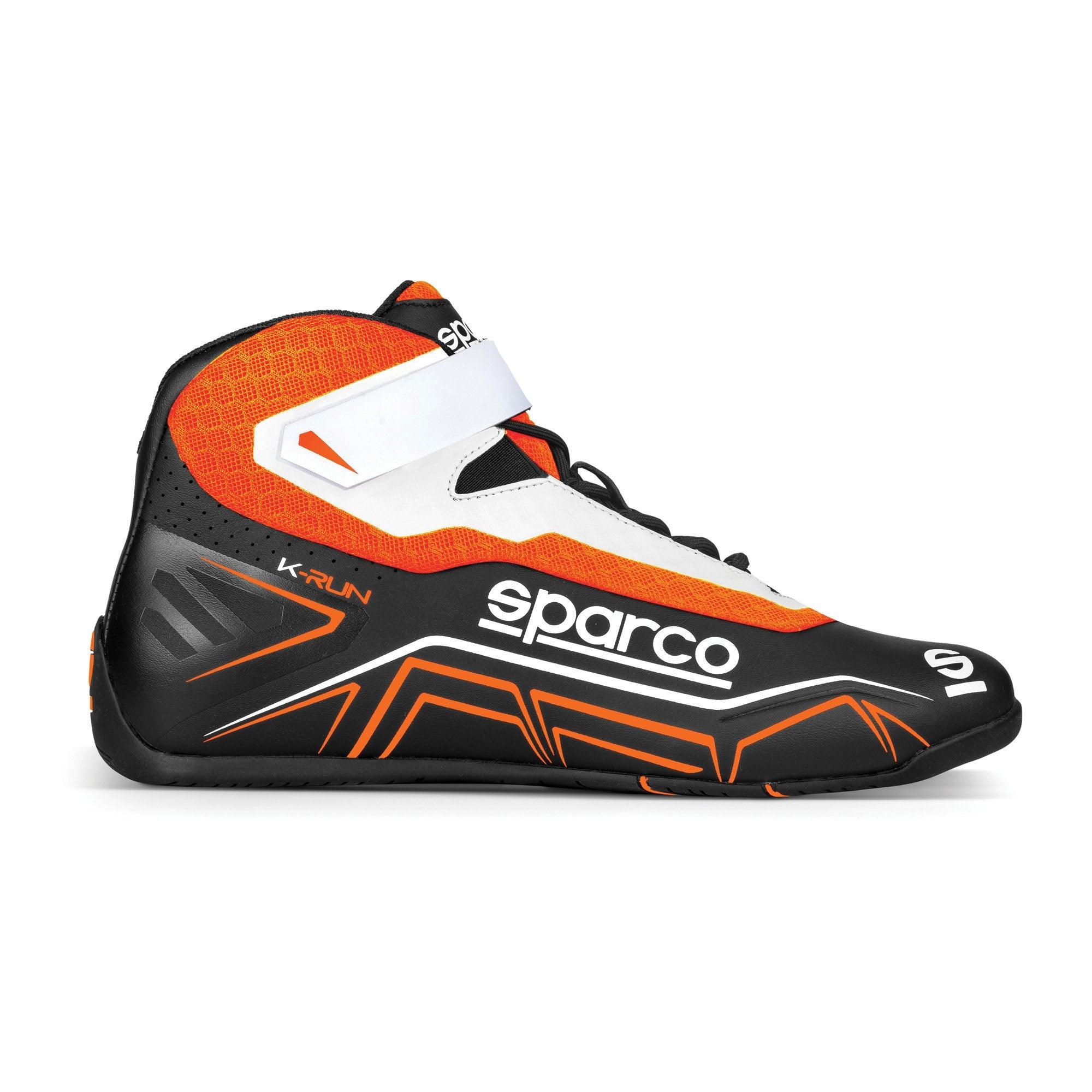 The black and orange Sparco K-Run Karting Shoe.