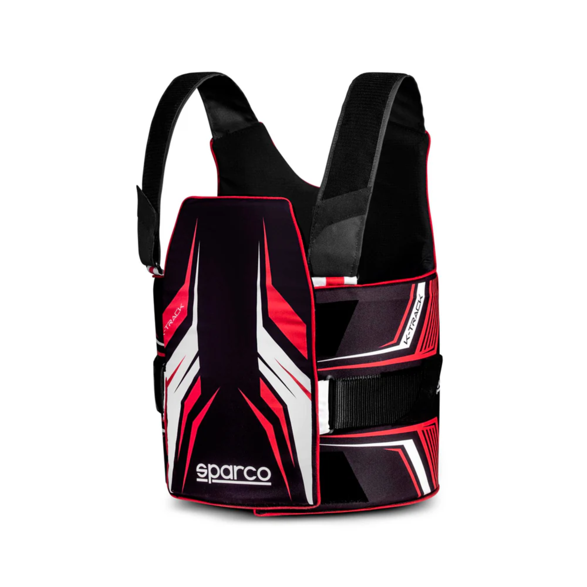 The black and red Sparco K-Track Rib Protector Vest from Sparco.