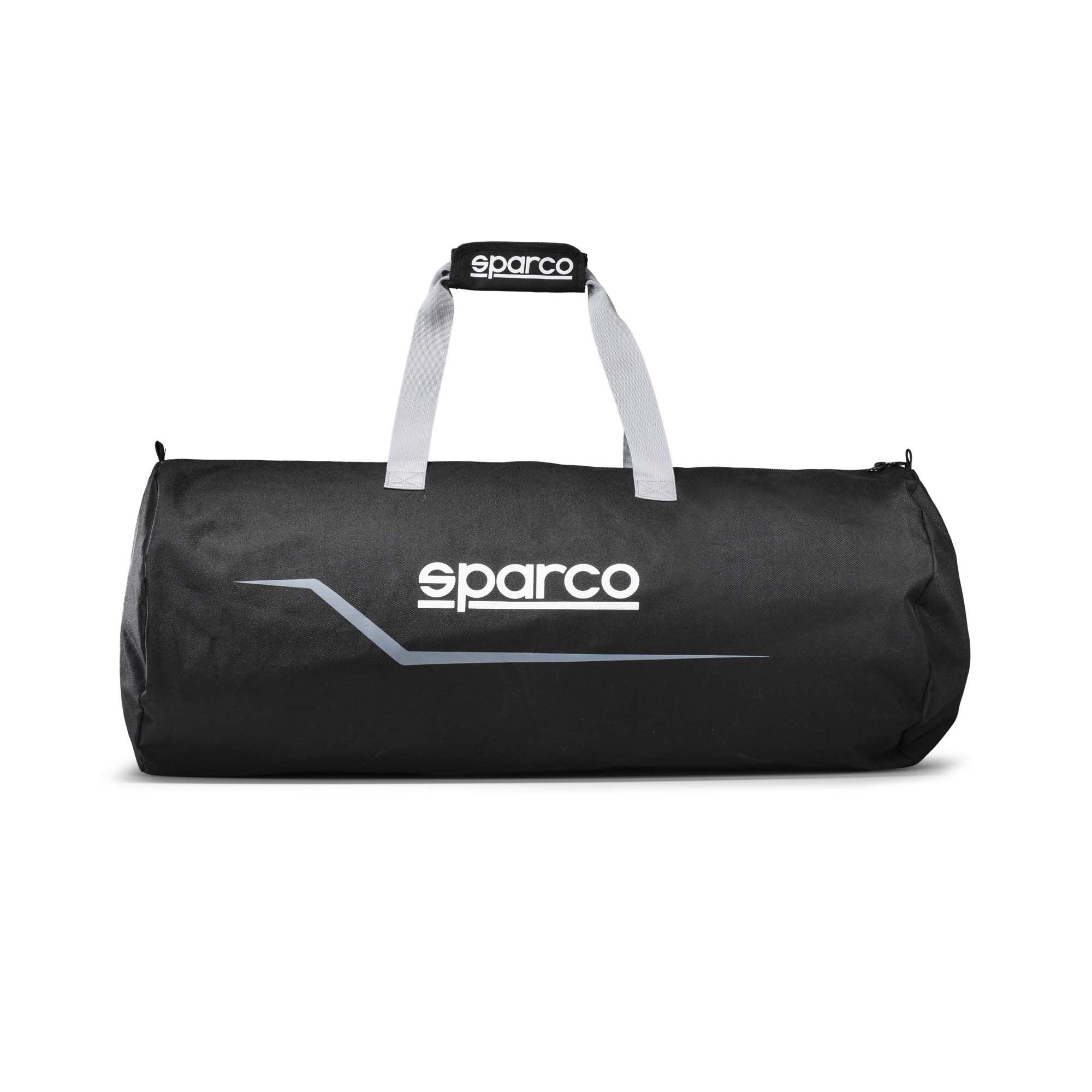 The black Sparco Kart Tire Bag with white accents from the side.