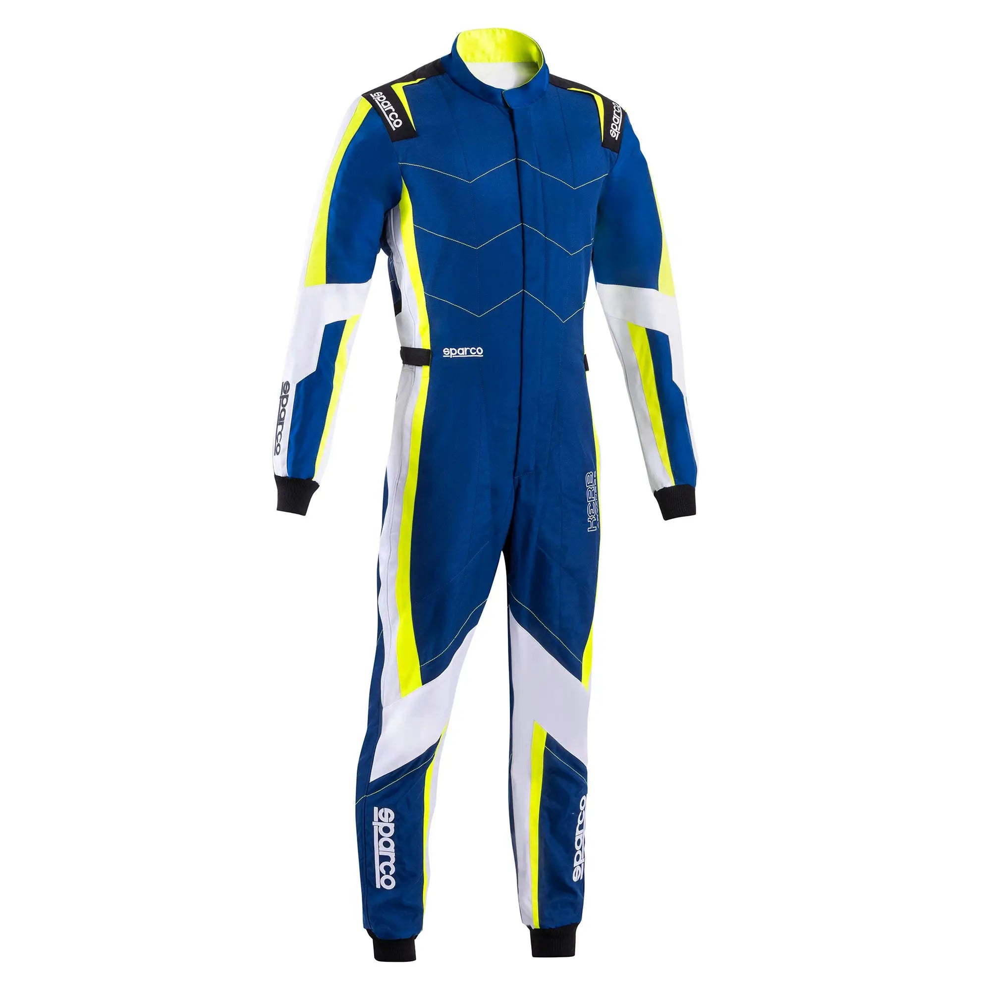 The blue and yellow Sparco Kerb Advanced Kart Racing Suit.