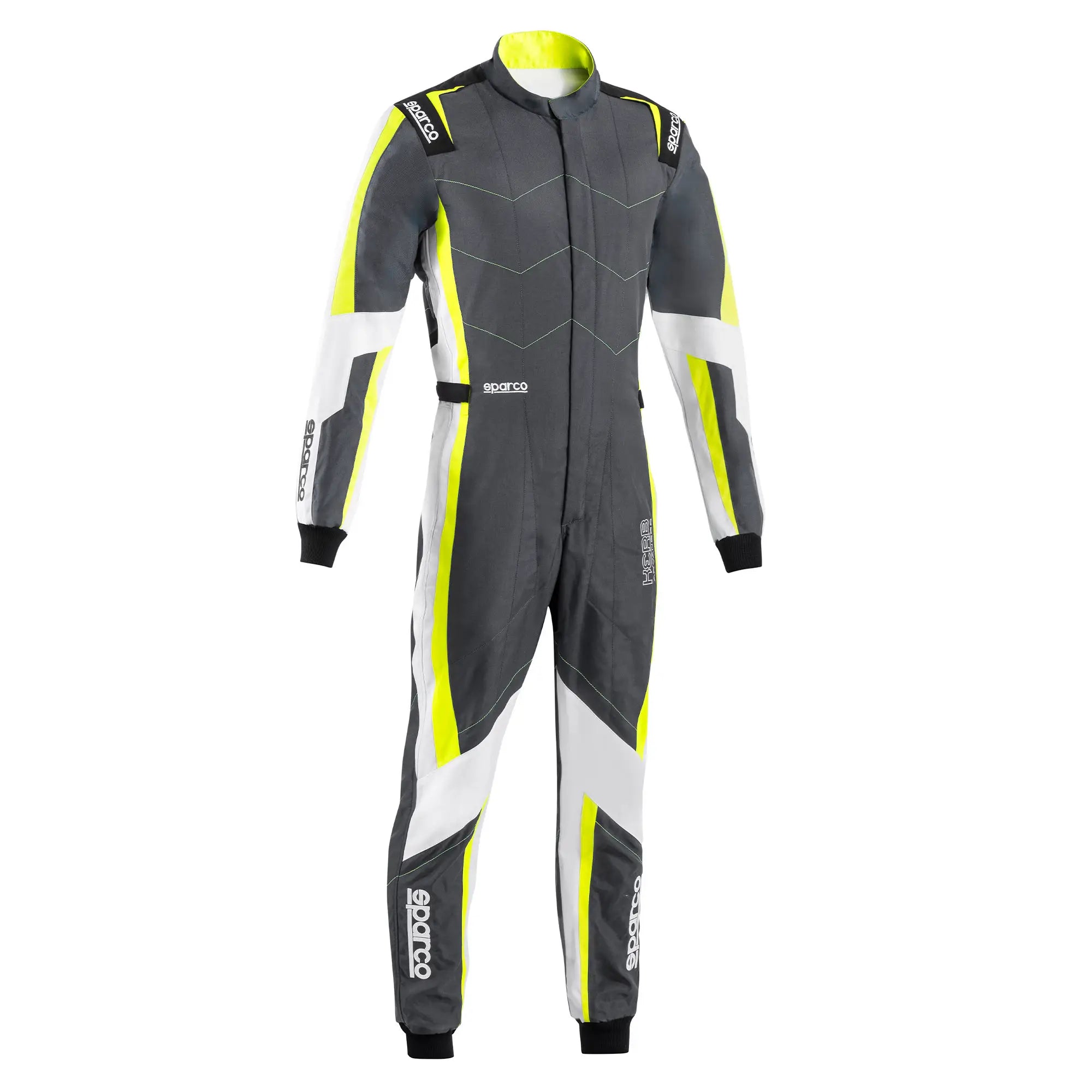 The grey and yellow Sparco Kerb Advanced Kart Racing Suit.