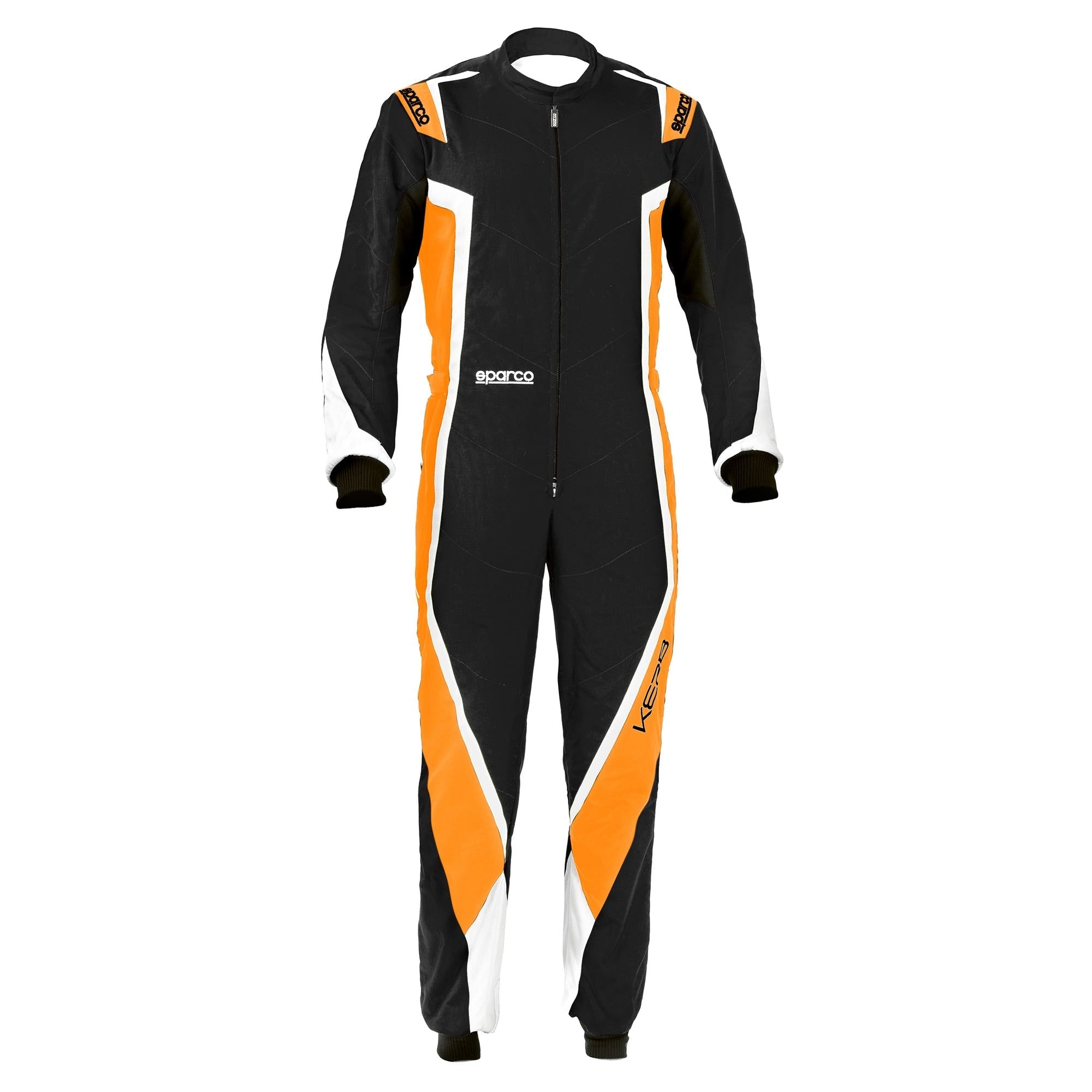 The black, white, and orange Sparco Kerb Kart Racing Suit.