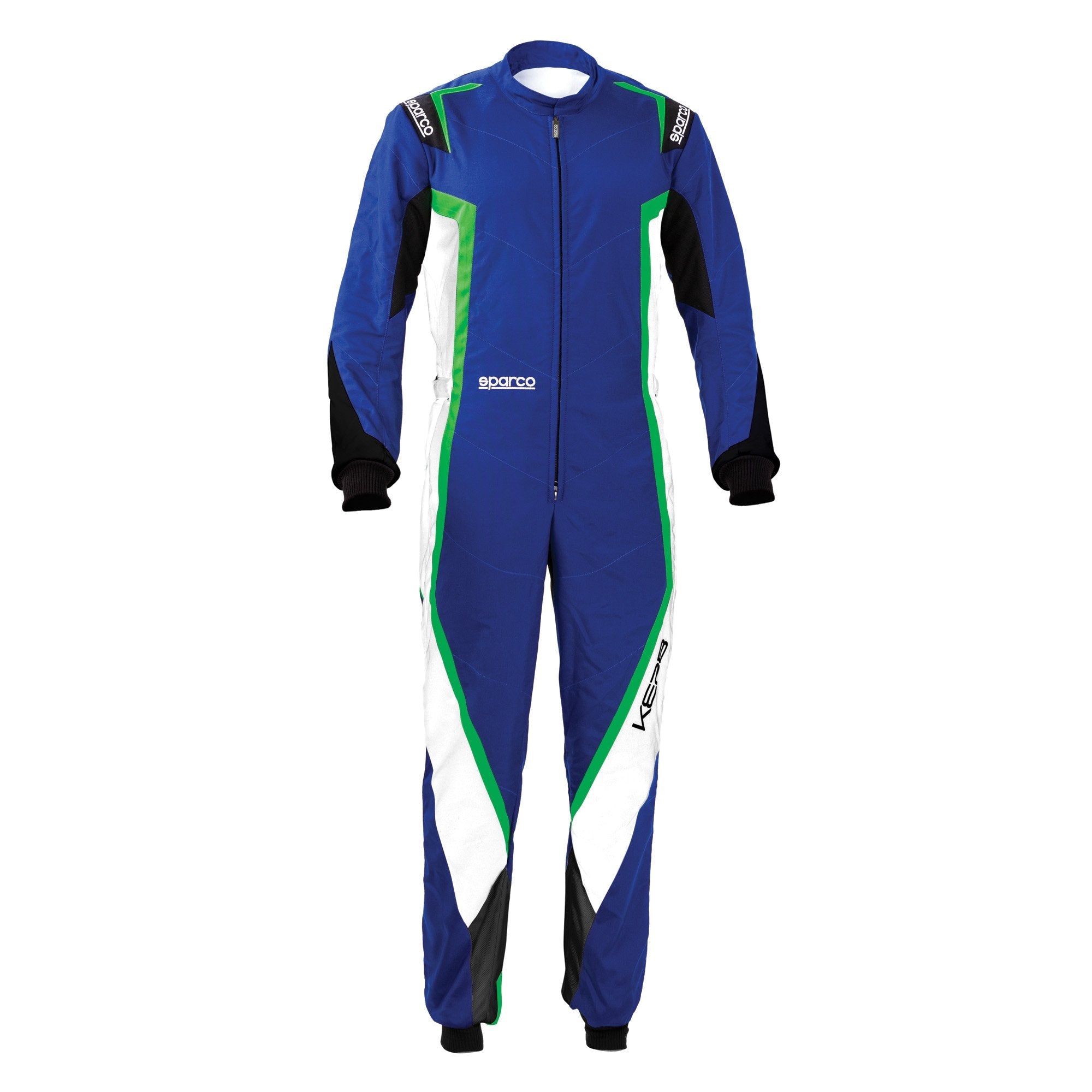 The blue, white and green Sparco Kerb Kart Racing Suit.