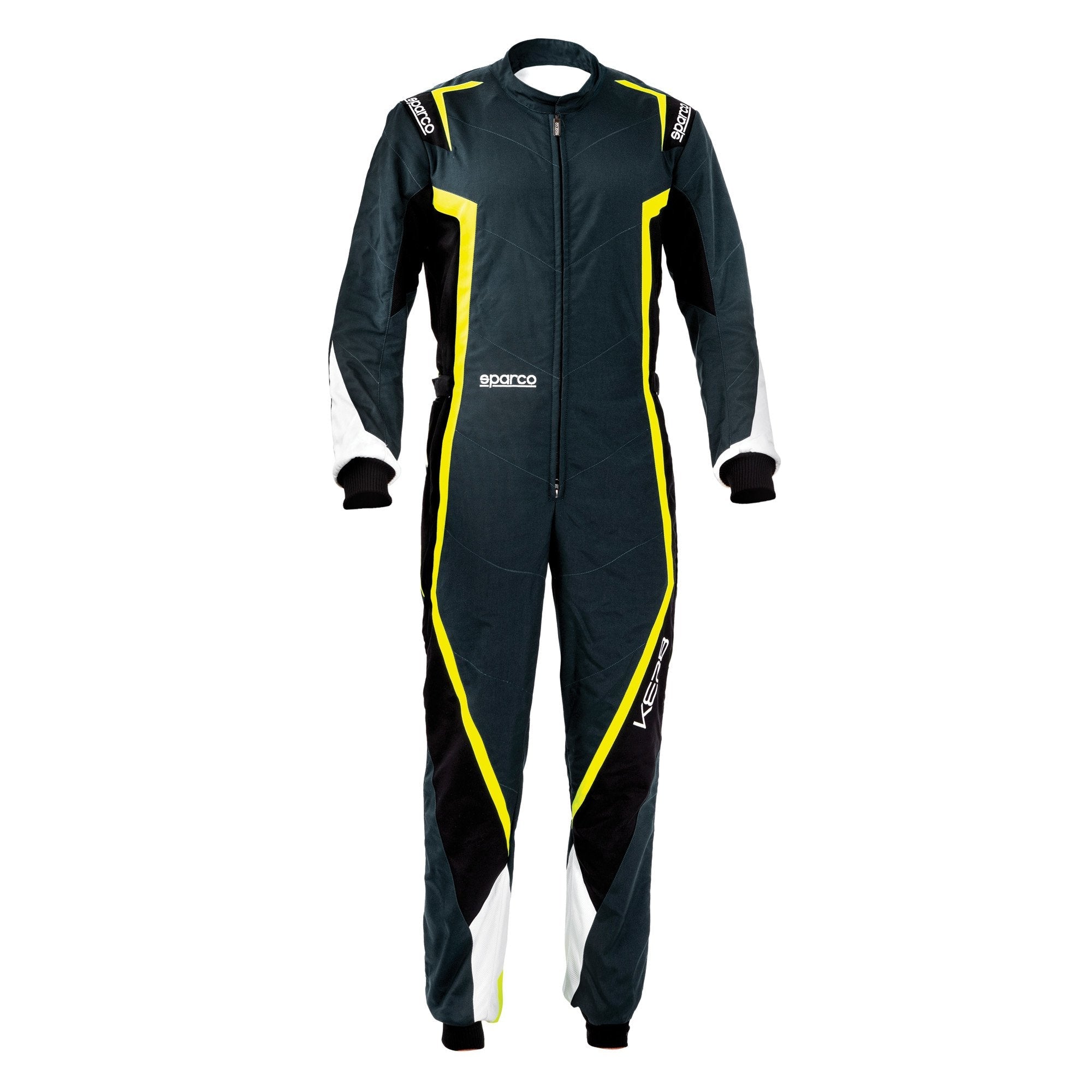 The grey, white and yellow Sparco Kerb Kart Racing Suit.