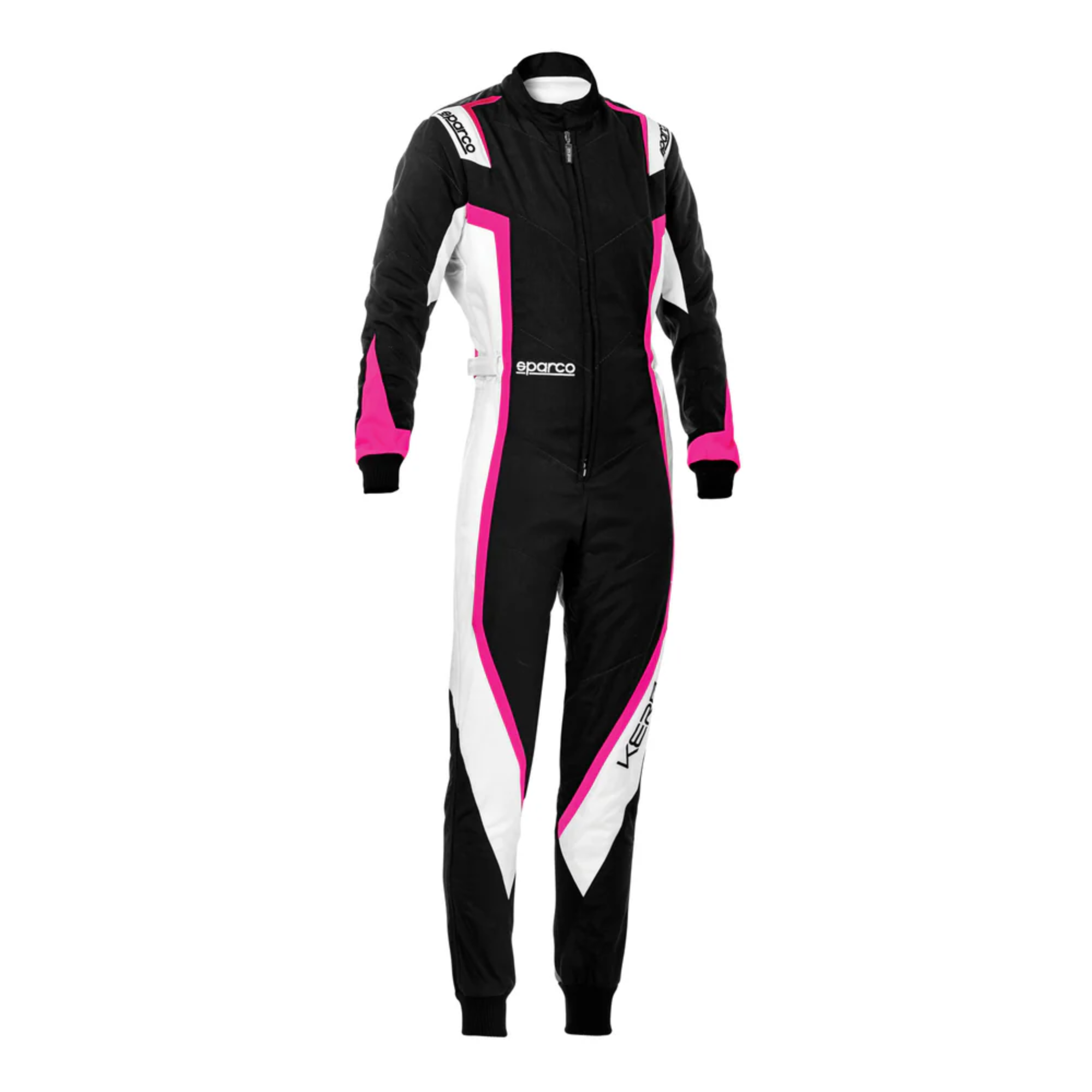 The black, white and pink Sparco Kerb Women's Kart Racing Suit from Sparco.