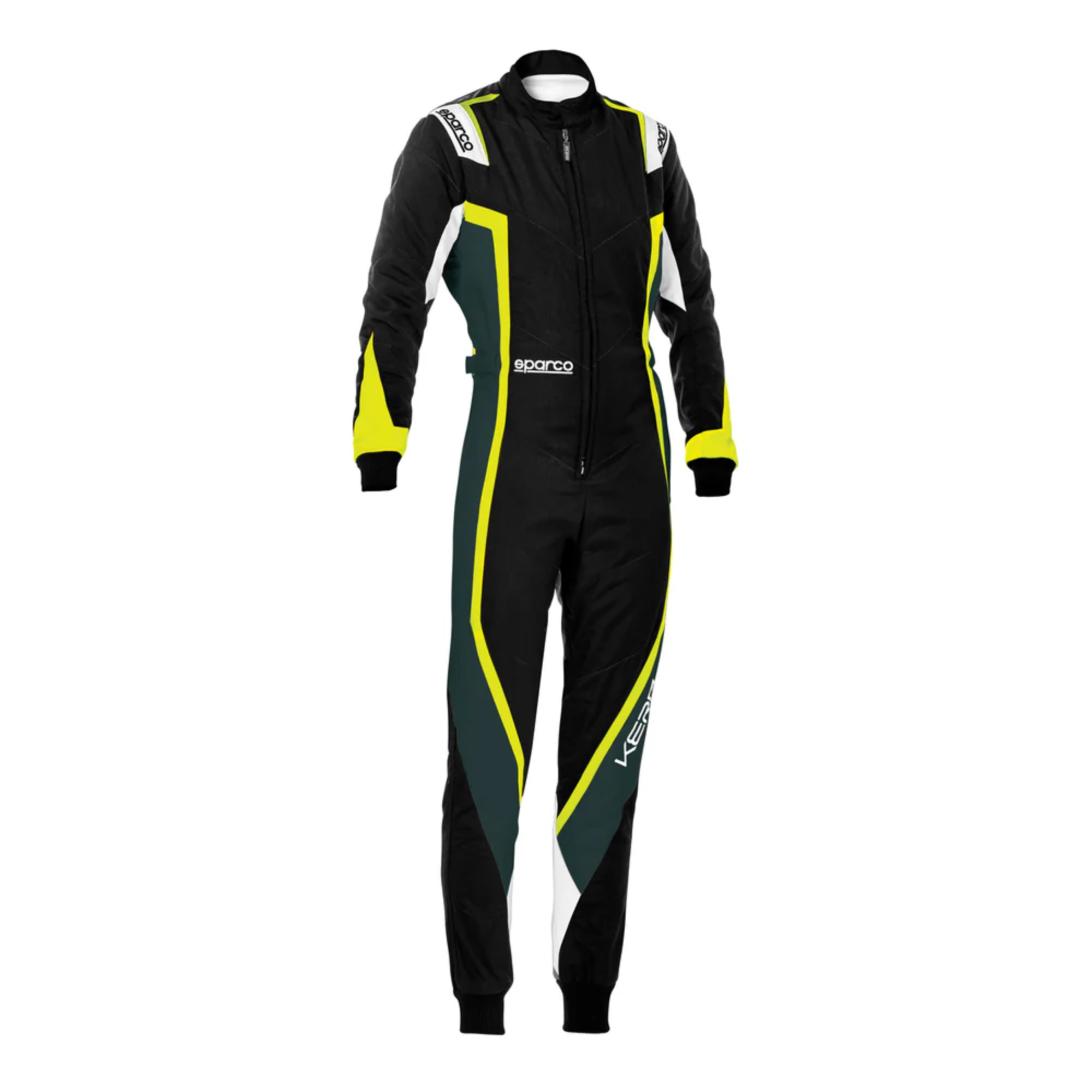 The black, white and yellow Sparco Kerb Women's Kart Racing Suit from Sparco.