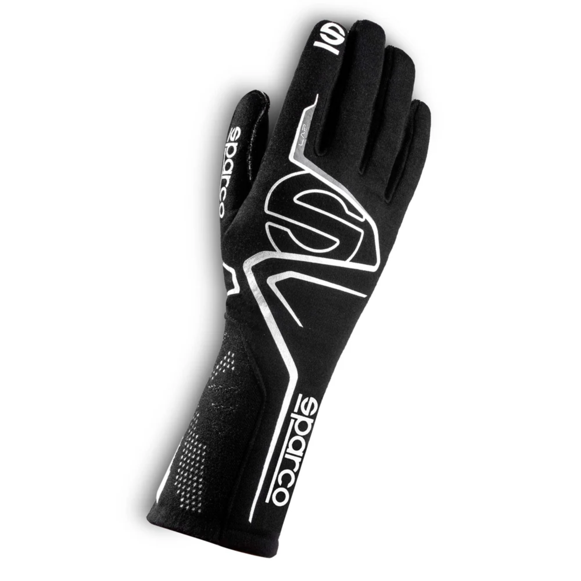 The black Sparco Lap Racing Gloves.