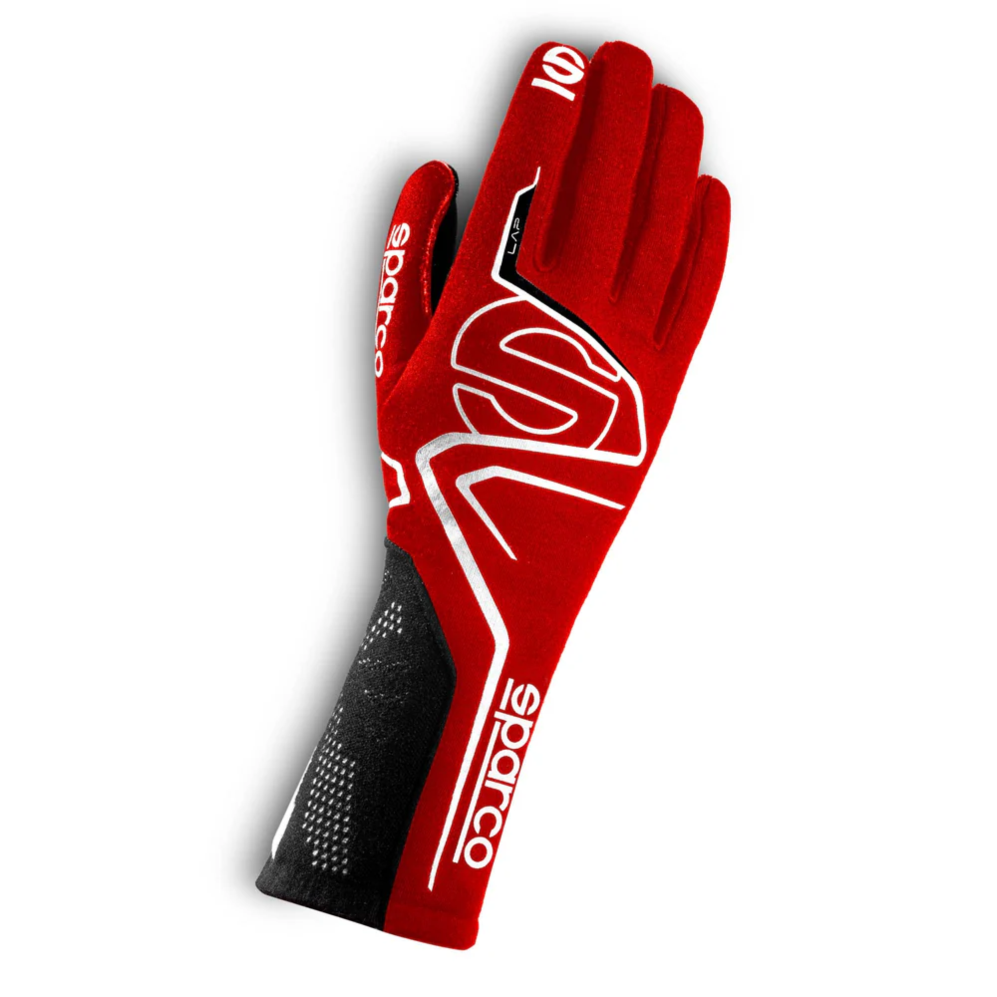 The red and white Sparco Lap Racing Gloves.