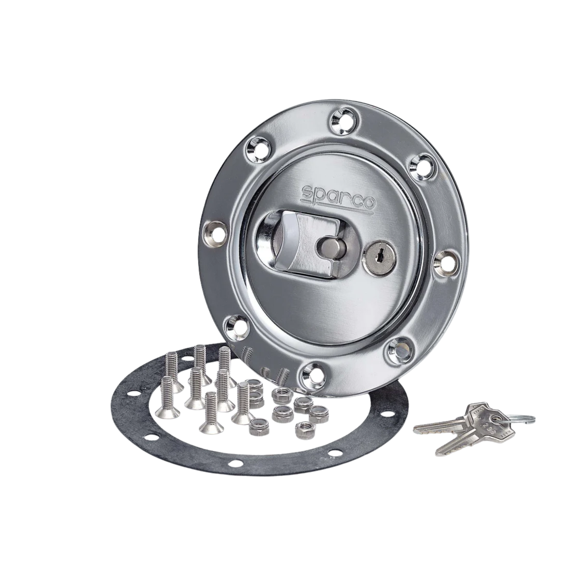The chrome Sparco Locking Fuel Cap.