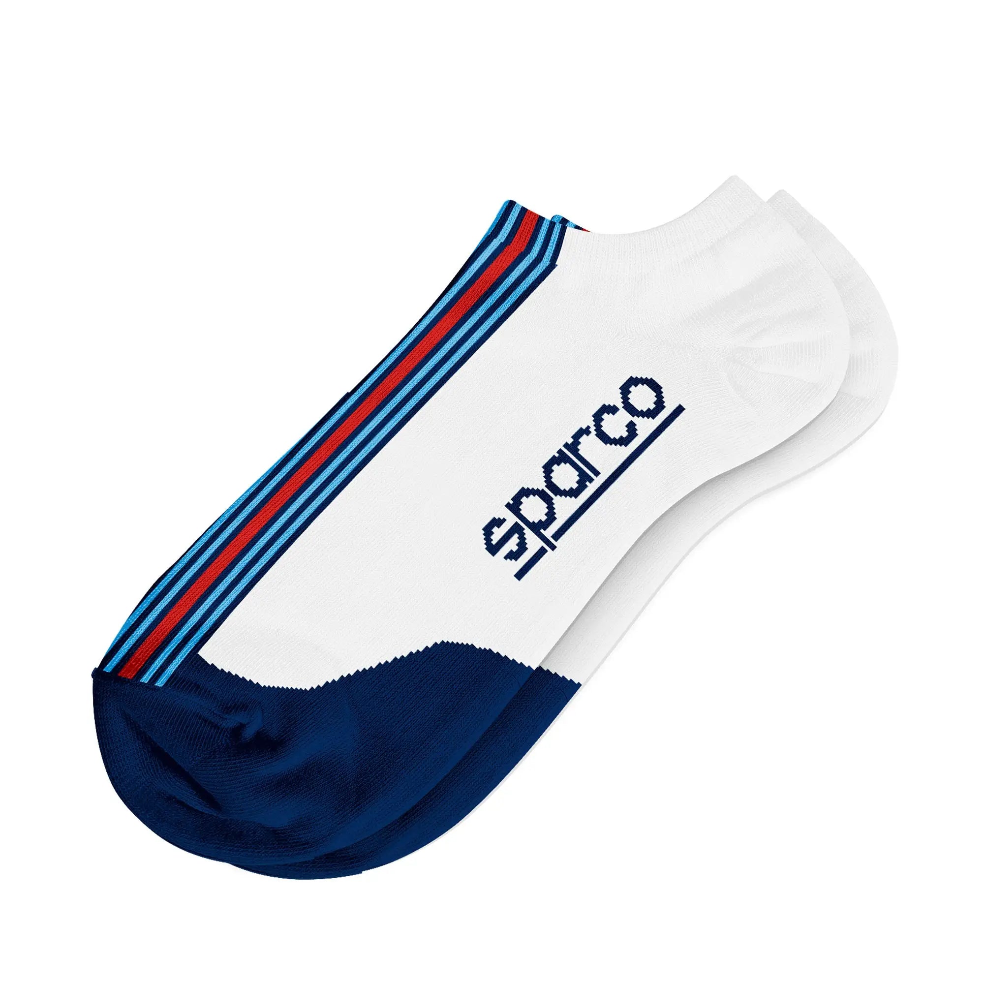 The opposite side of the white and navy Sparco Martini Iconic Low Cut Socks.