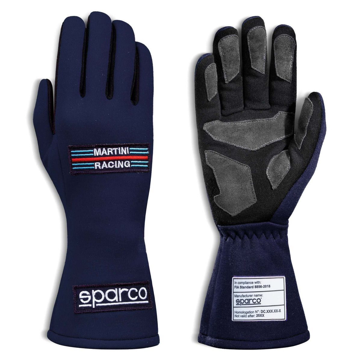 The 2024 Model navy Sparco Martini Land Racing Gloves.